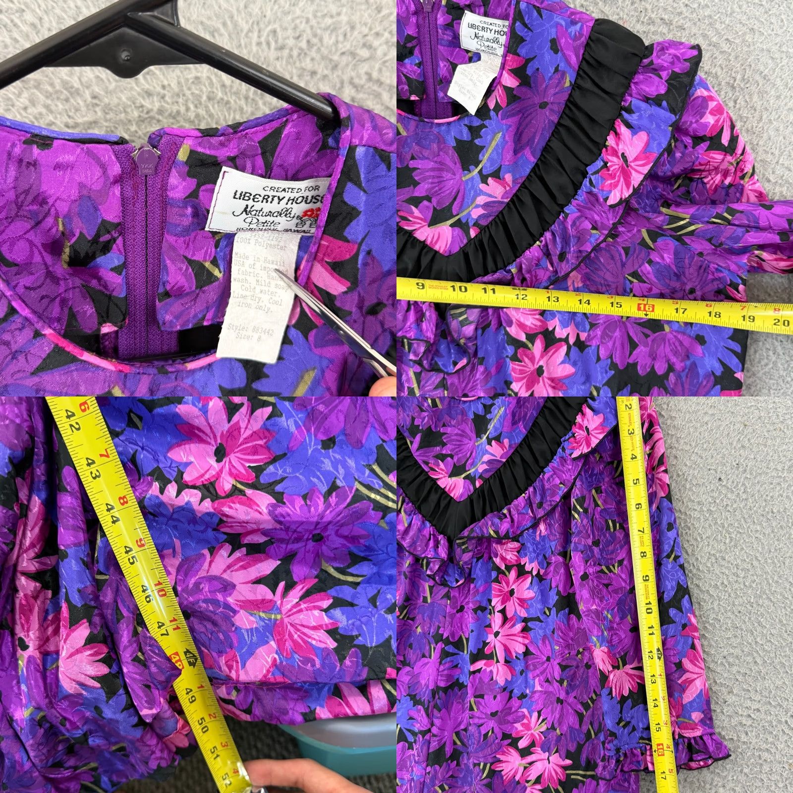 Vintage VINTAGE Liberty House Dress Womens 8 Maxi Purple Floral Ruffles Knit Cotton Polyester Puff Sleeve Zipper Short Review: 80s Flower Size M / US 6-8 / IT 42-44 - 8 Thumbnail