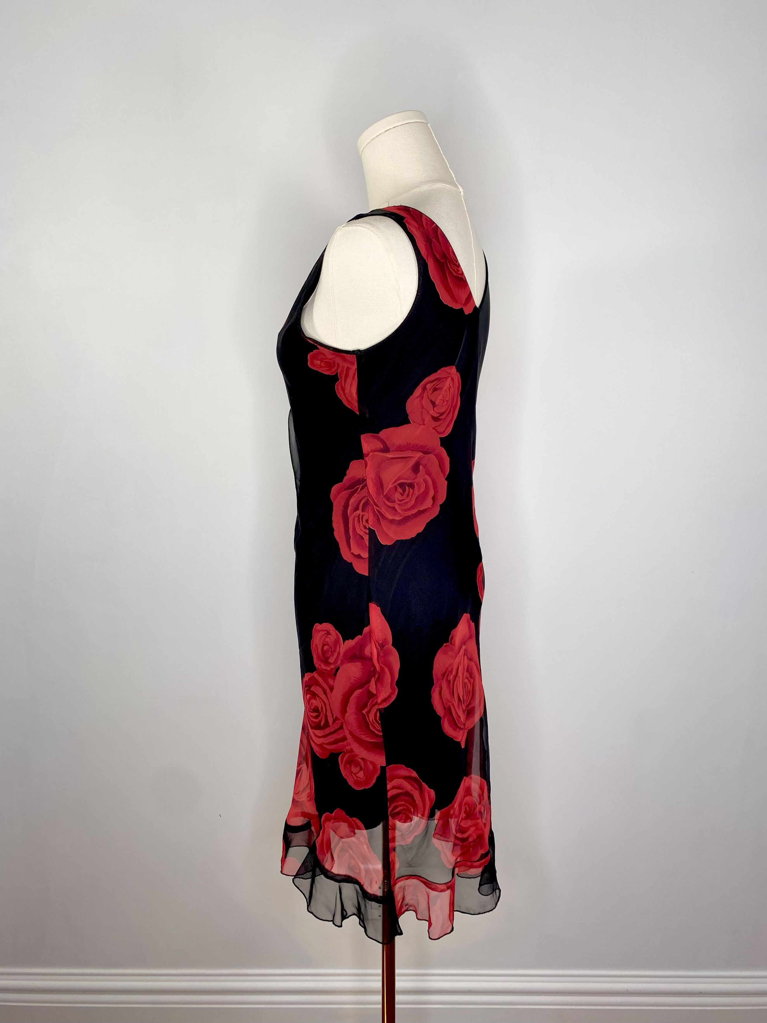 Dolls Kill Jessica - 90s Red Rose Print Black Mini Dress Size ONE SIZE - 8 Thumbnail