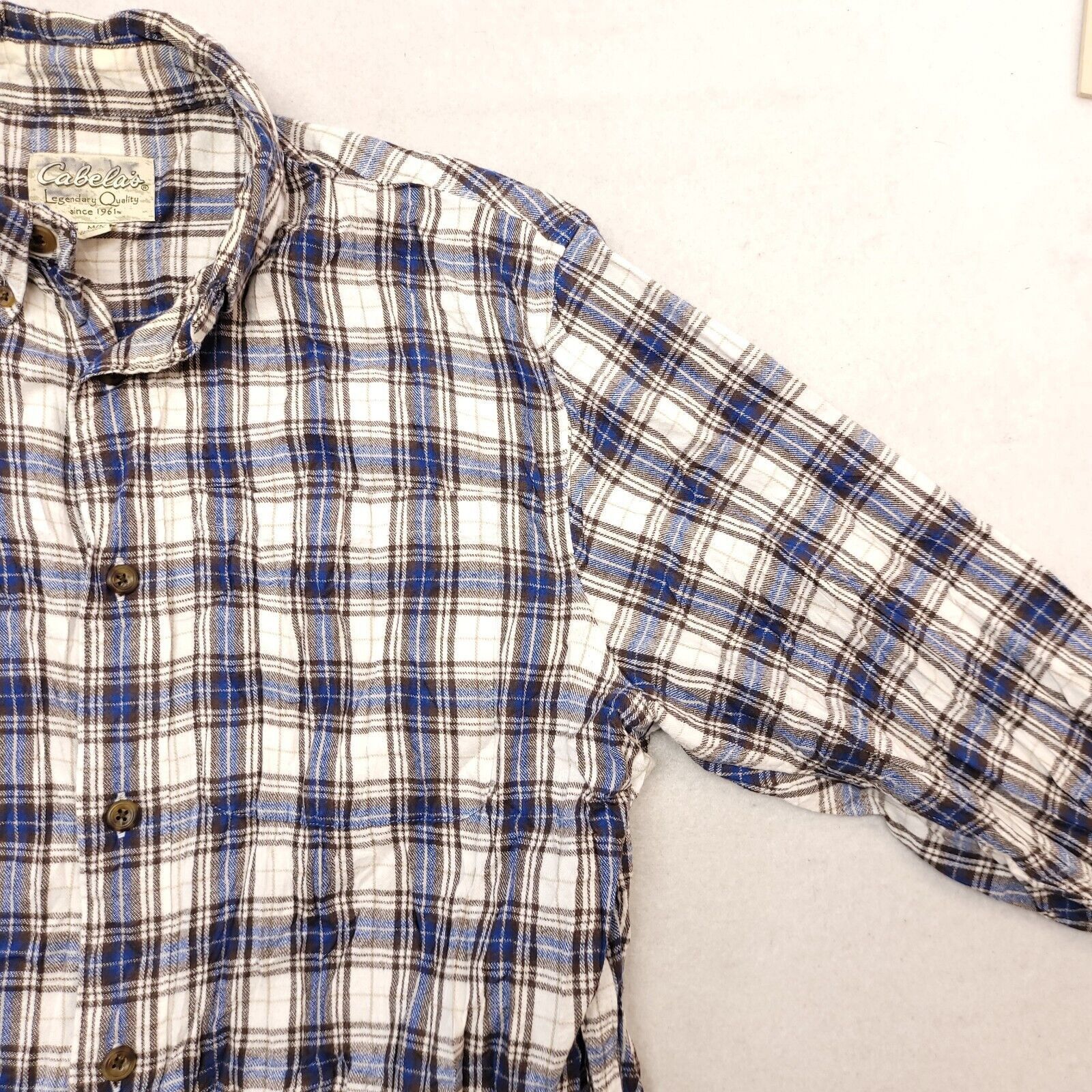 Cabelas Cabelas Tartan Flannel Shirt Adult Mens Size M White Blue Size US M / EU 48-50 / 2 - 5 Thumbnail