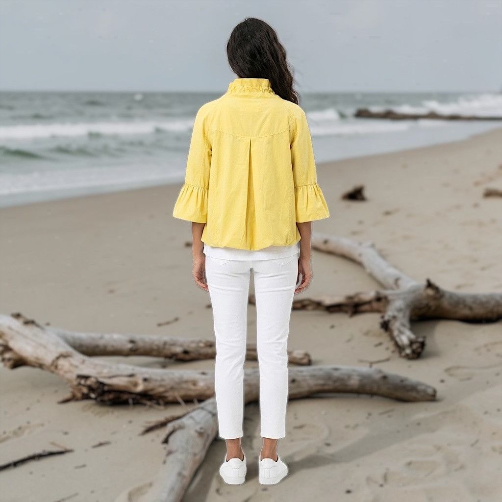 Michael Kors MICHAEL Michael Kors Women’s Yellow Full Zip Babydoll Sz L Size L / US 10 / IT 46 - 2 Thumbnail