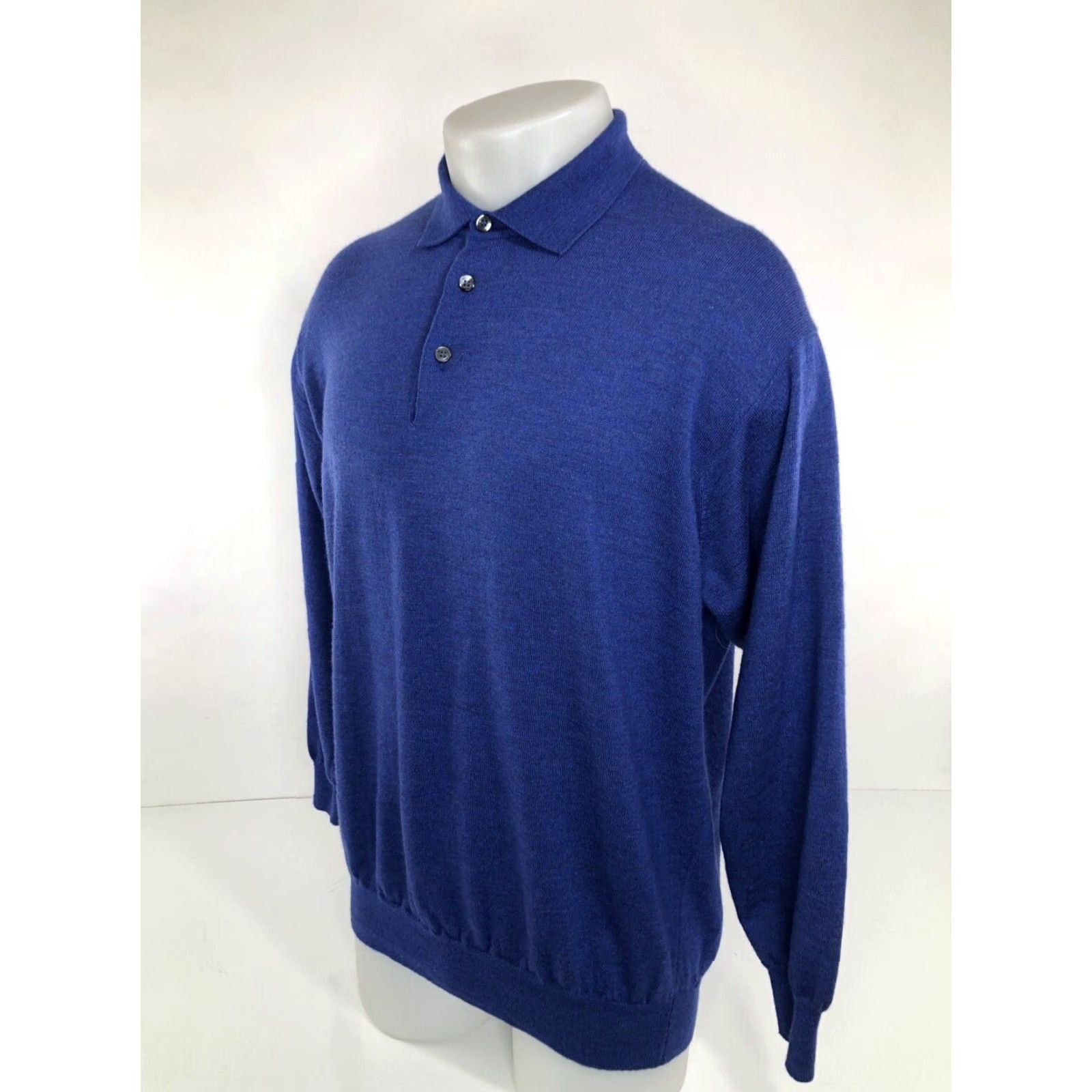 Vintage BULLock & JONES ITALY Wool Silk Cashmere Collared Sweater L/XL Blue Mens Pullover Size US L / EU 52-54 / 3 - 2 Thumbnail