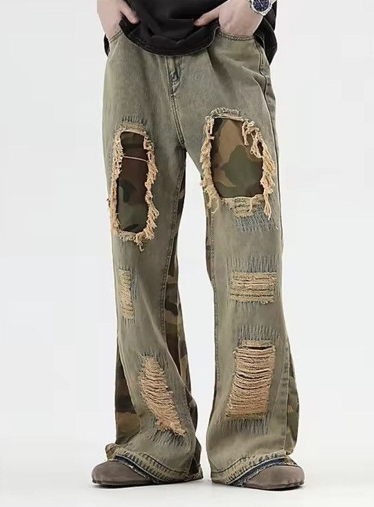 Jean Camouflage Ripped Patchwork Denim Jean Size US 27 - 1 Thumbnail
