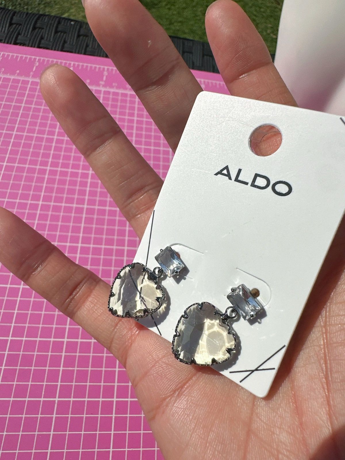 Designer ALDO Crystal Heart drop Earrings black tone Size ONE SIZE - 4 Thumbnail