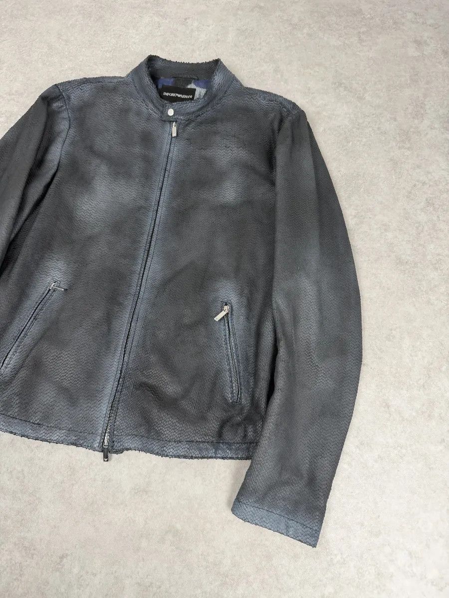 Emporio Armani SS2016 Emporio Armani Dark Blue Python Effect Leather Jacket Size US M / EU 48-50 / 2 - 8 Thumbnail