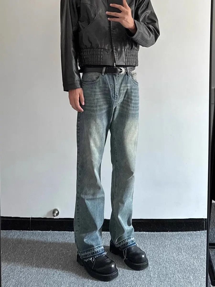 Japanese Brand Retro straight washed cat whisker jeans Size US 32 / EU 48 - 3 Thumbnail