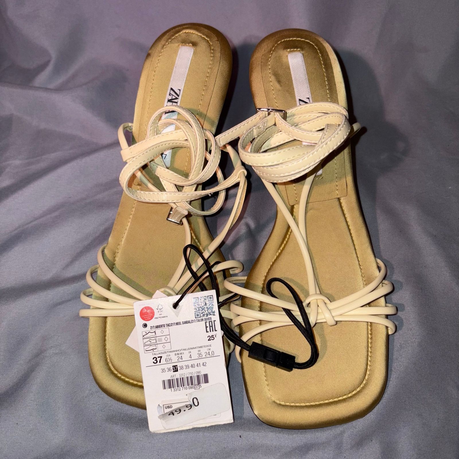 Zara Zara Butter Yellow Strappy Lace-Up Heels Size 6.5 NWT Size US 6.5 / IT 36.5 - 7 Thumbnail
