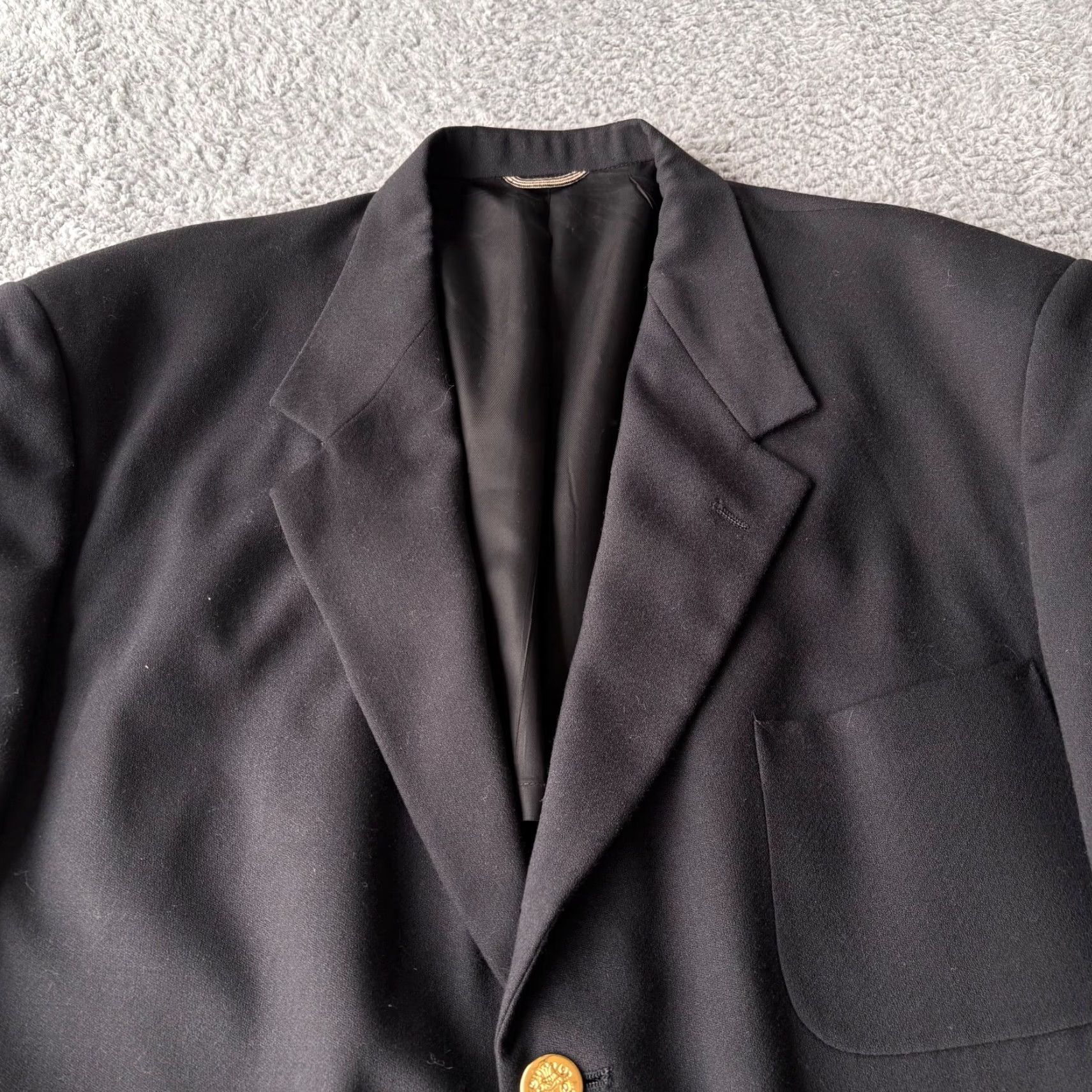 George VINTAGE Allyn St. George Blazer Mens 46L Black 3 Gold Button Wool Blend USA 80s 90s Classic Preppy Size 46R - 2 Thumbnail