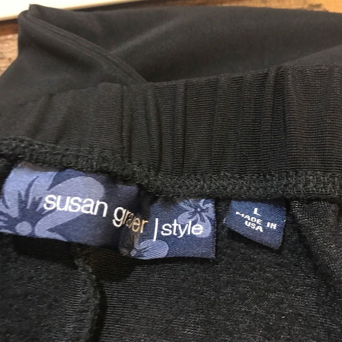 Other Susan Graver Black Stretch Knit Women Wide Leg Pants L Size 32" / US 10 / IT 46 - 3 Thumbnail