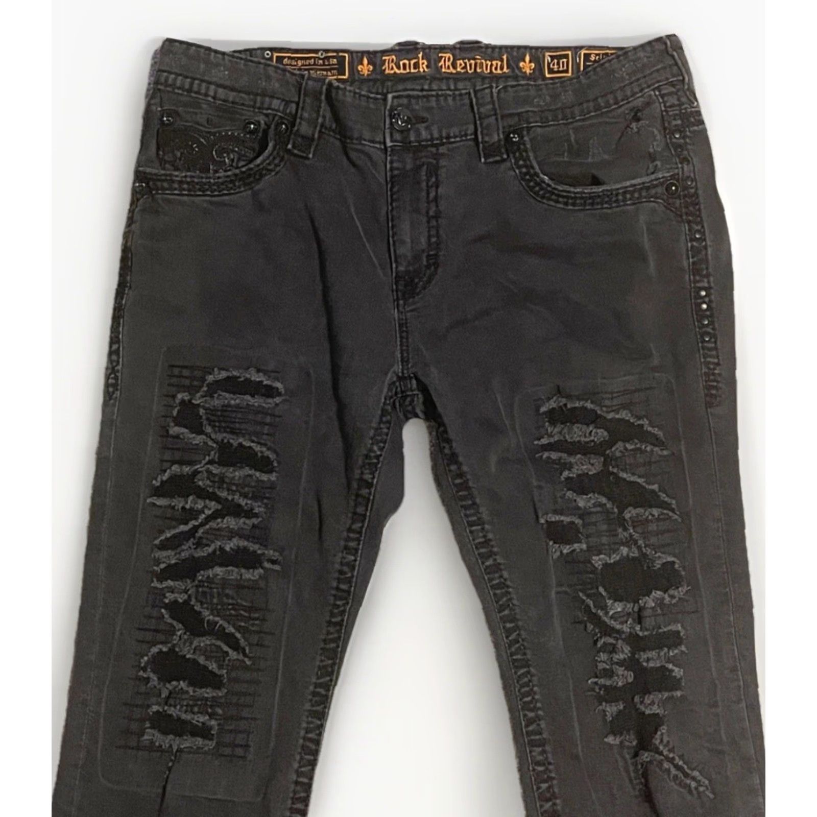 Vintage VINTAGE? No, but adjust: "Rock Revival Jeans Scipio Straight Stretch 40 x 30.5 Mens" Size US 40 / EU 56 - 2 Thumbnail