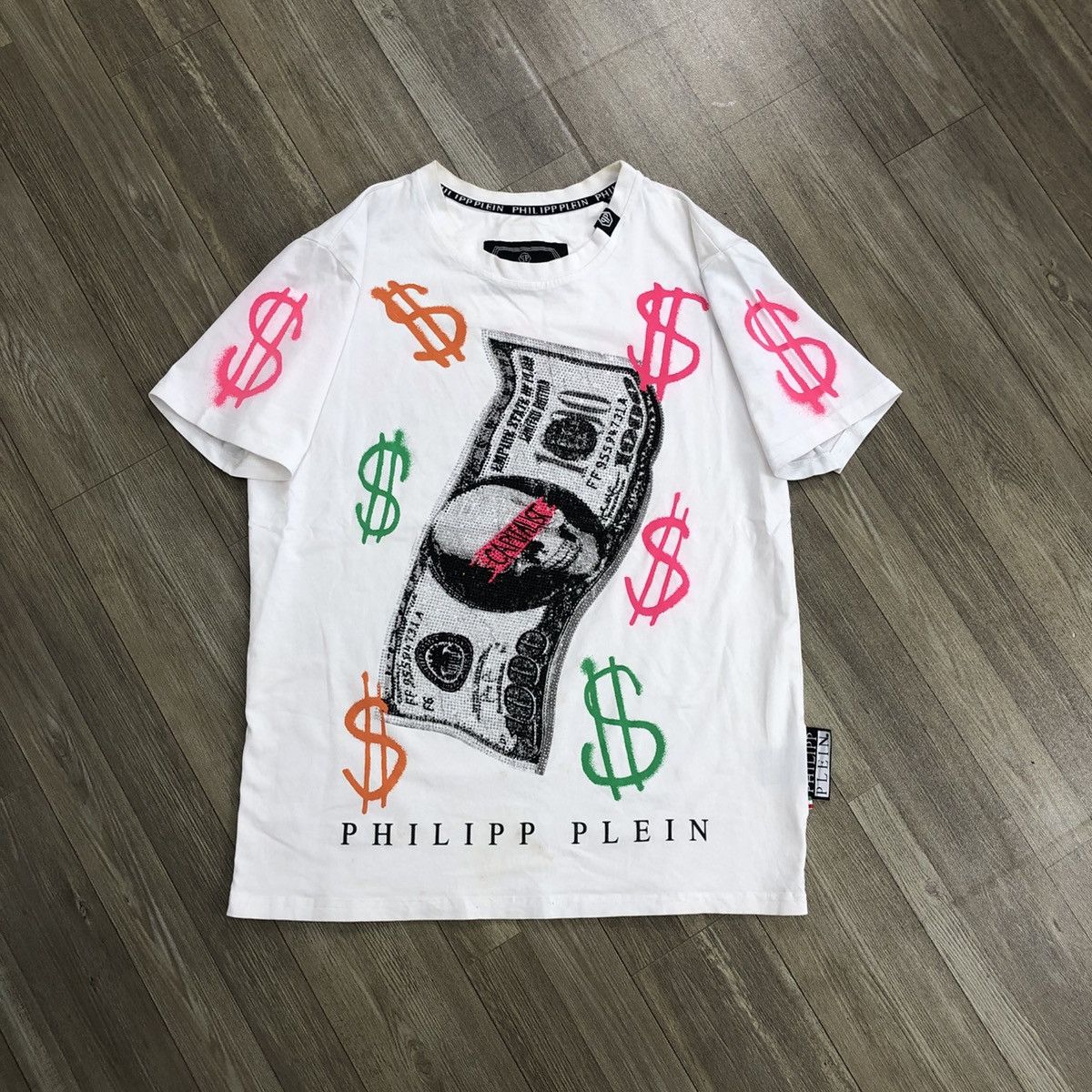 Philipp Plein Platinum Cut Dollars Skull Print Tshirt