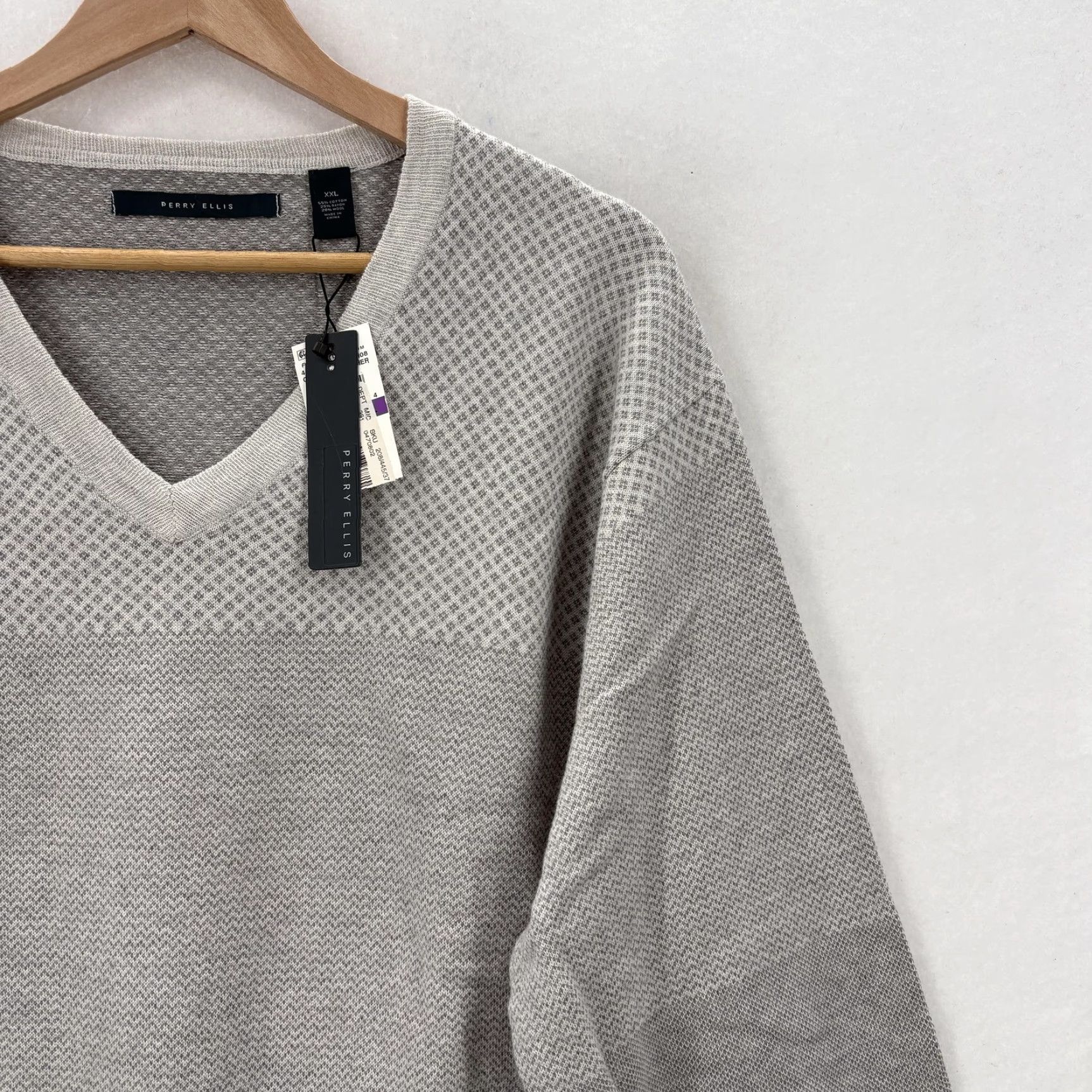 Perry Ellis Perry Ellis Sweater Mens 2XL Oatmeal Heather Wool Blend V-Neck Geometric Knit Casual Size US XXL / EU 58 / 5 - 2 Thumbnail