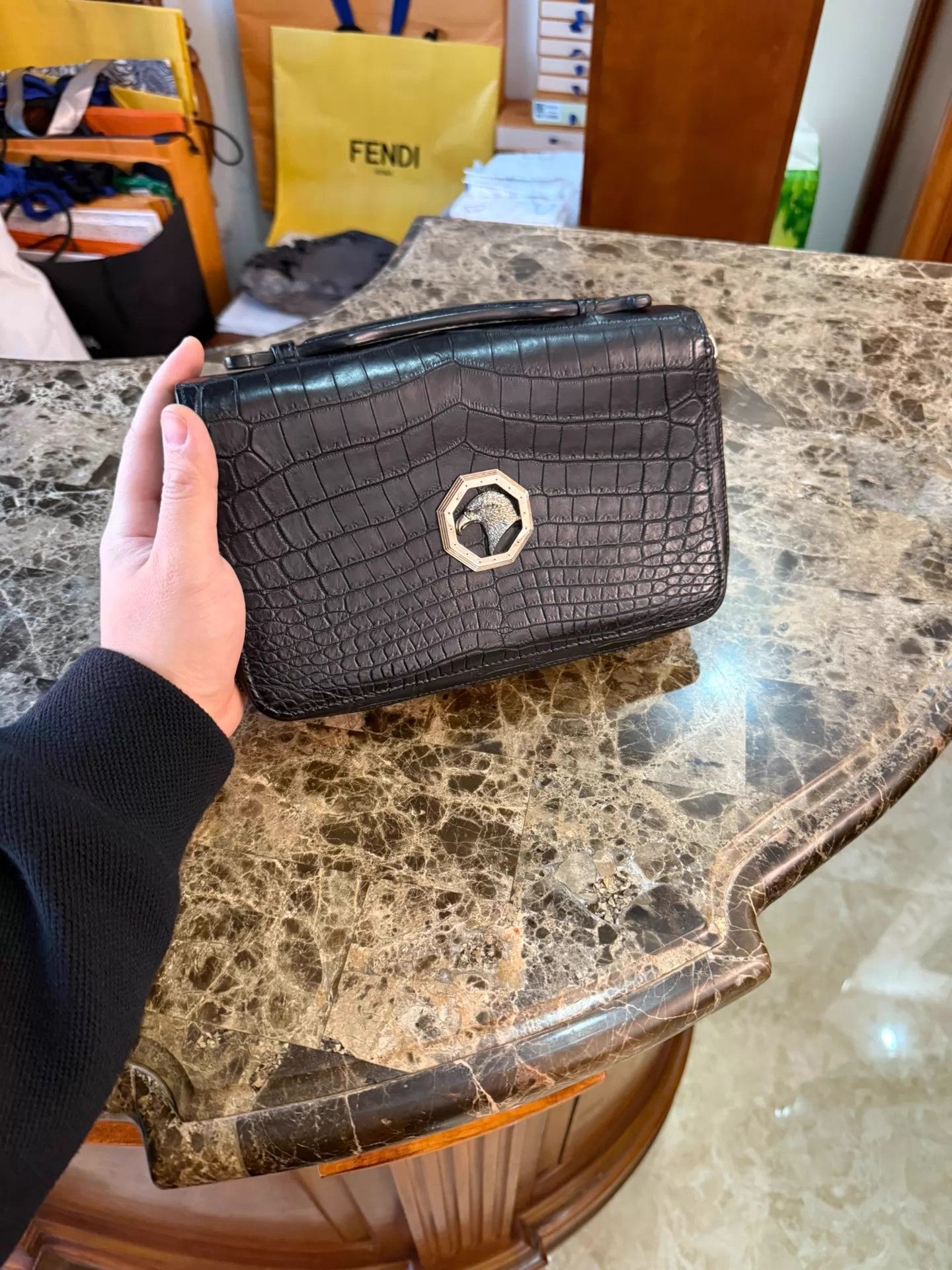 Stefano Ricci Stefano Ricci Matte Croc Black Clutch Double Zip Eagle 9/10 Size ONE SIZE - 7 Thumbnail
