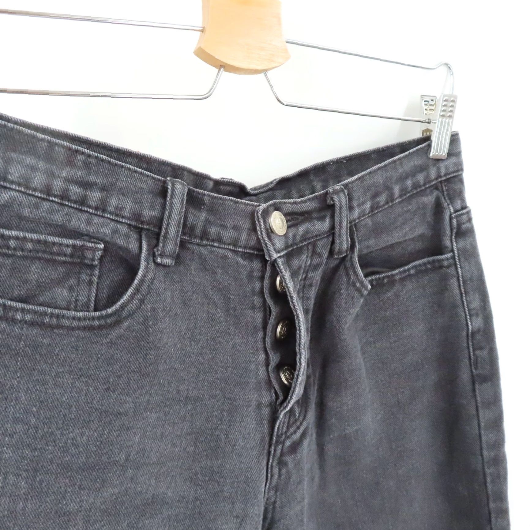 PRINCESS POLLY Princess Polly Womens Jeans 8 Black Dark Gray Denim Button Fly Distressed Raw 90s Straight Jeans Womens Size 30" / US 8 / IT 44 - 7 Thumbnail