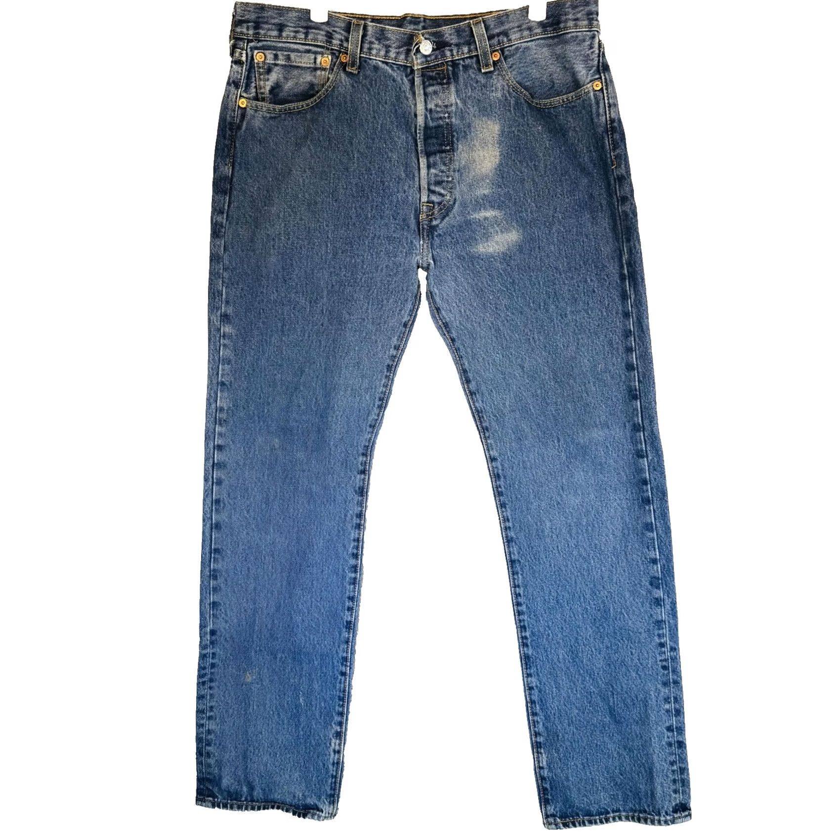 Levi's Levis 501 Jeans Mens 34x32 Blue Medium Wash Straight Denim Button Fly Classic Distressed Pockets Size US 34 / EU 50 - 5 Thumbnail