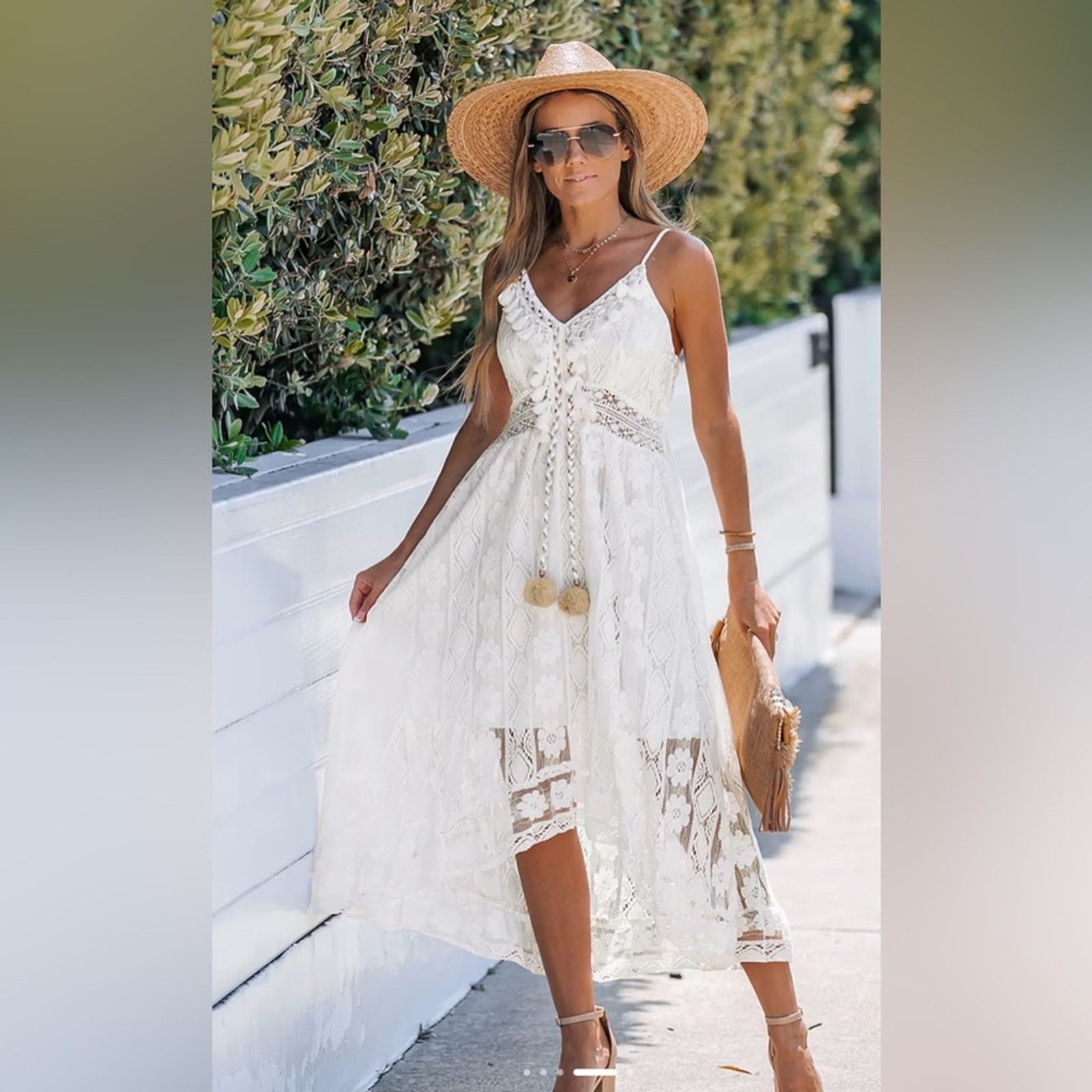 Other New White Beach Boho Midi V-Neck Casual Lace Dress size S Size S / US 4 / IT 40 - 4 Thumbnail