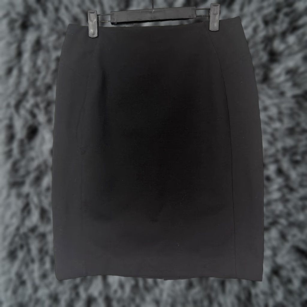 Vintage New York & Company Skirt 10 Black Stretch Office Career Minimalist Pencil Knee Length Zipper Slit Womens Regular Size 10 Size 32" / US 10 / IT 46 - 1 Thumbnail