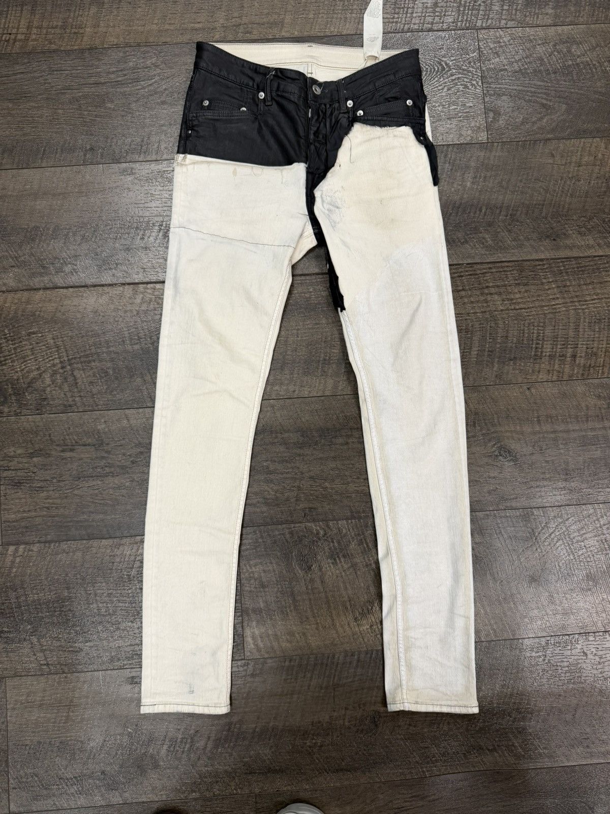 Rick Owens SS19 “Babel” Tyrone Patchwork Black Wax Cropped Jeans