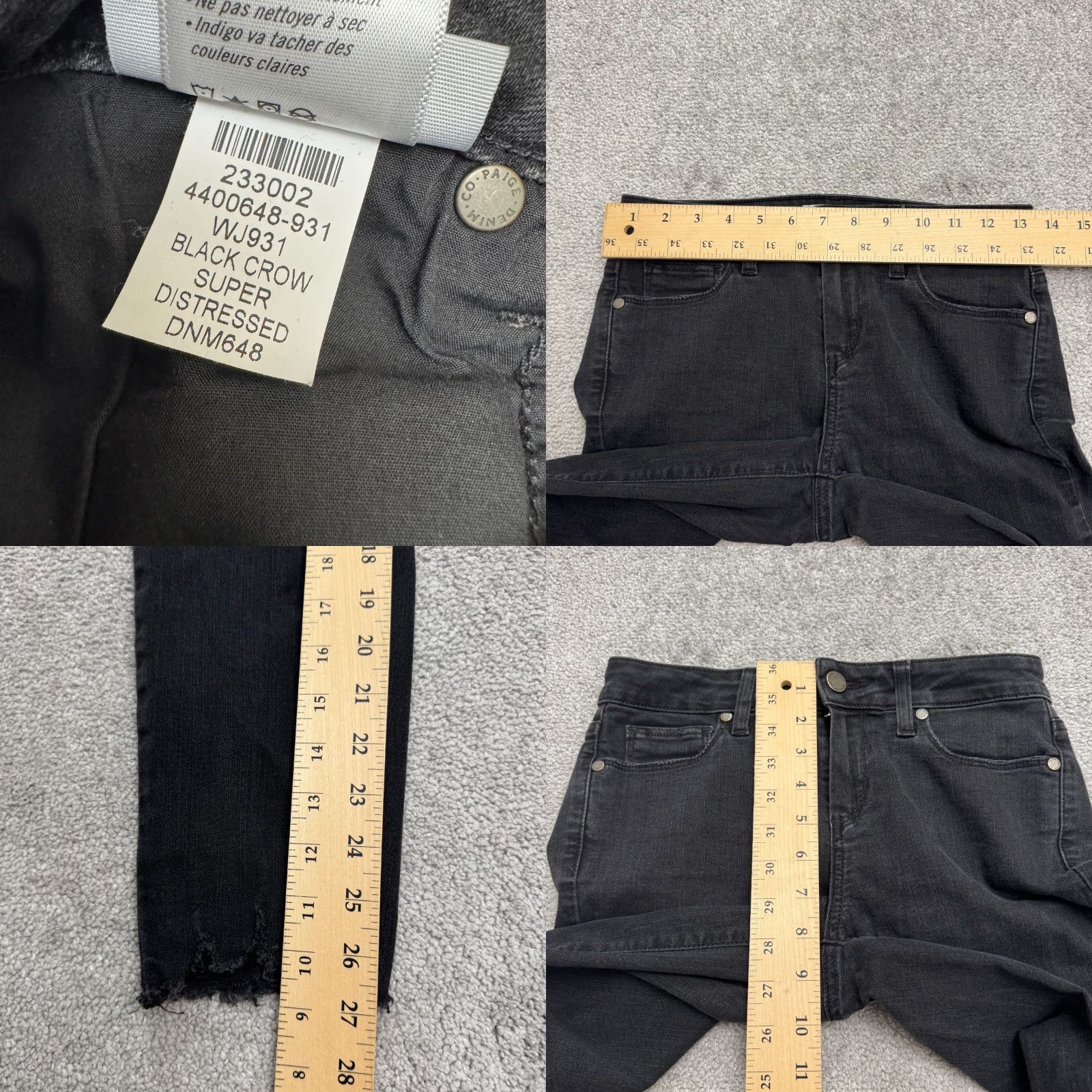 Paige Paige Verdugo Jeans Womens 26 Black Distressed Ankle 27 Inseam Regular 26x27 Denim Cotton Blend 5-Pocket Logo Belt Loops Zipper Button Size 26" / US 2 / IT 38 - 8 Thumbnail