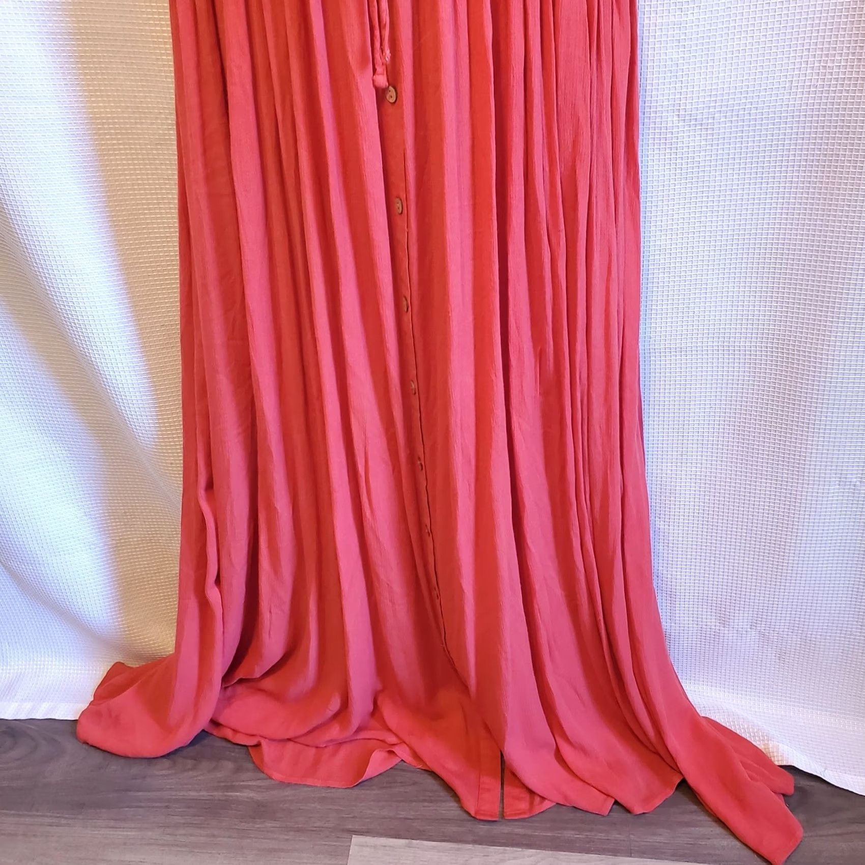 Vintage Easel Maxi Dress Sz Large Red Orange Gauzy Boho Button Front Size L / US 10 / IT 46 - 4 Thumbnail