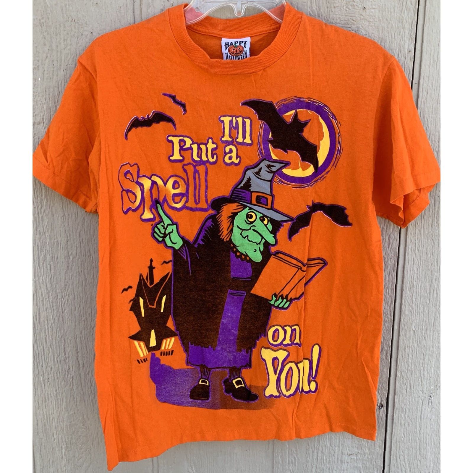 Spell VINTAGE Happy Halloween T-Shirt M 90s Orange Graphic Print Short Sleeve Crew Neck Men Redacted? Size US M / EU 48-50 / 2 - 5 Thumbnail