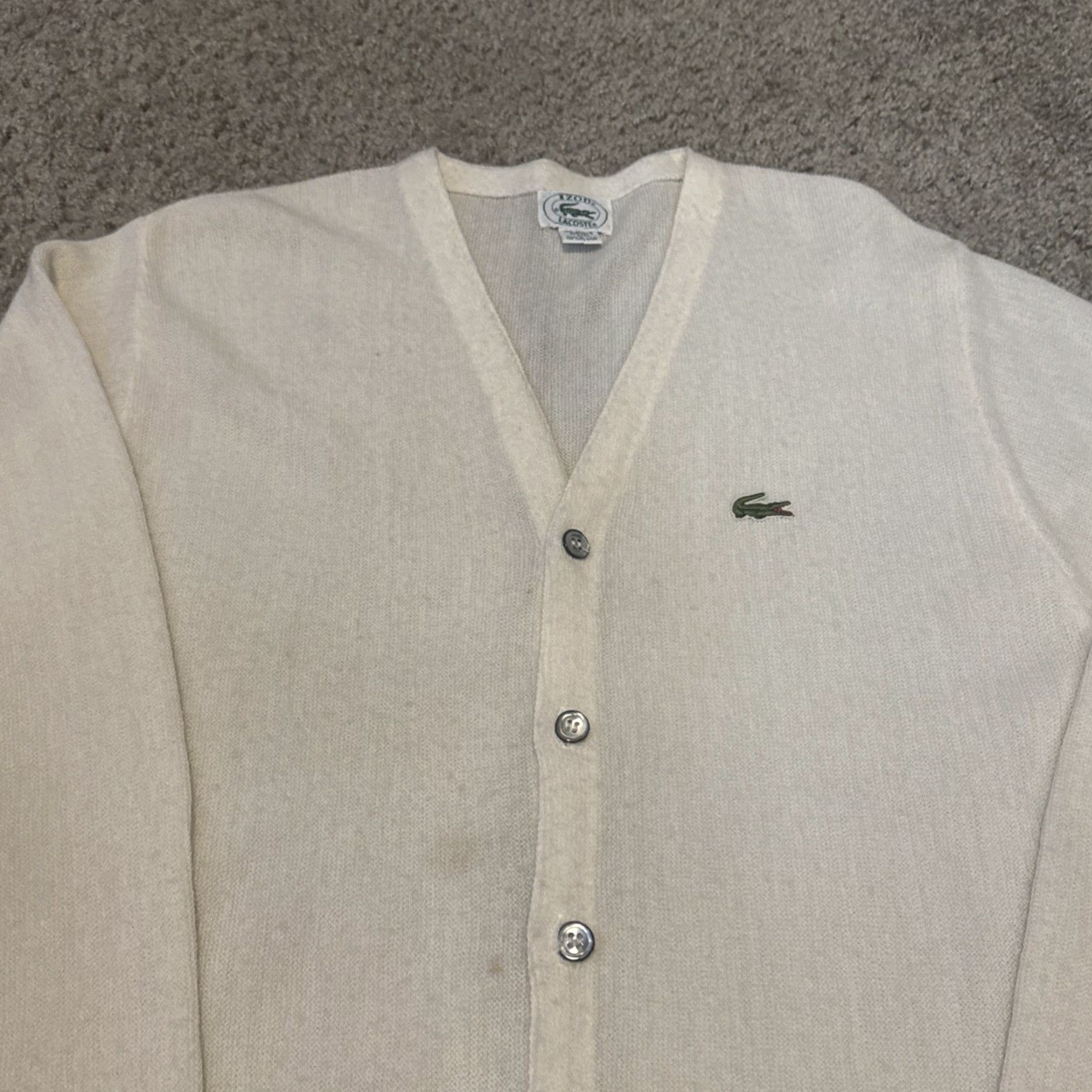 Lacoste VINTAGE 70s Izod Lacoste White Acrylic Knit Cardigan Sweater Large Mens Cardigan Knit White Lacoste 70s Izod Large Mens Size US L / EU 52-54 / 3 - 4 Thumbnail