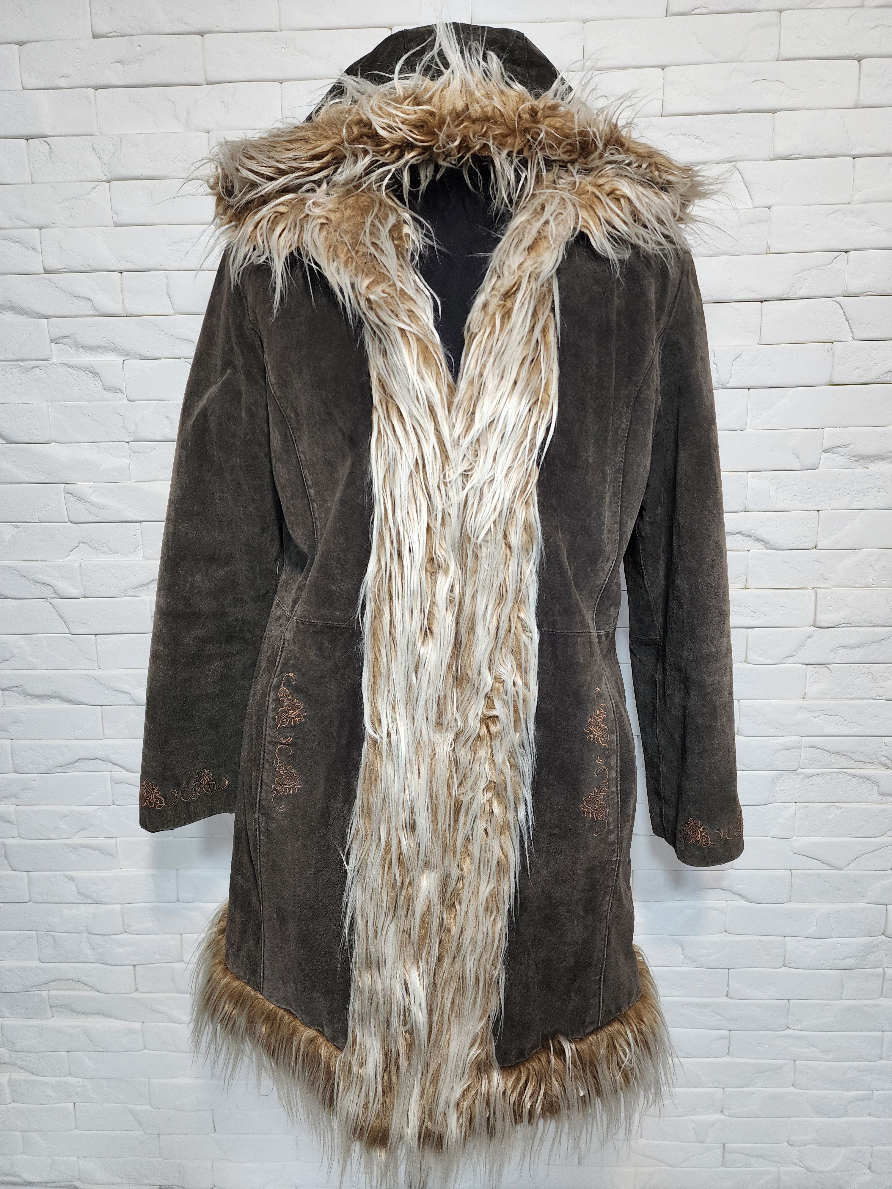 Designer Women's suede long jacket with hood. Size XL / US 12-14 / IT 48-50 - 1 Thumbnail