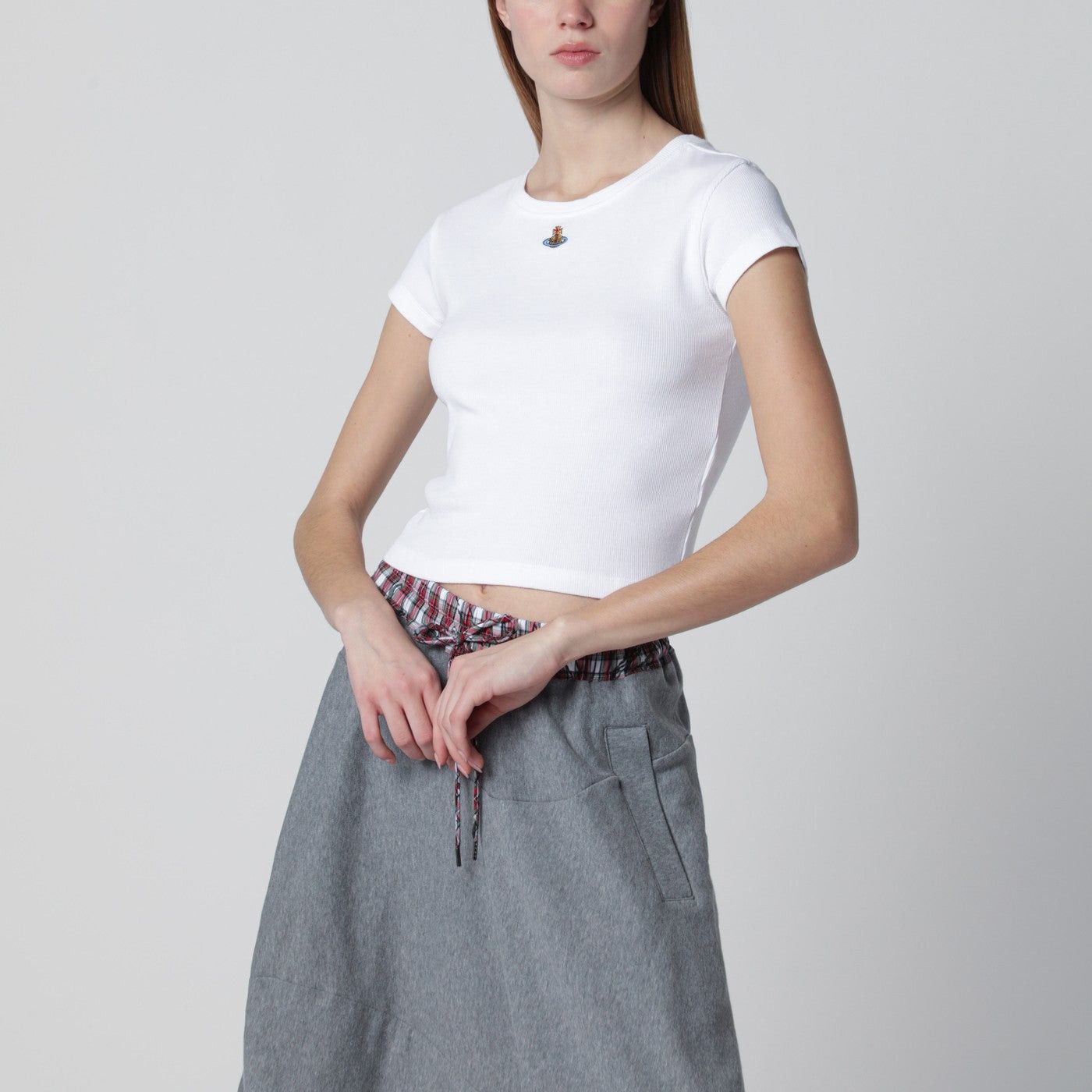 Vivienne Westwood White Cropped T-Shirt With Orb Logo, Women's (Size XS)