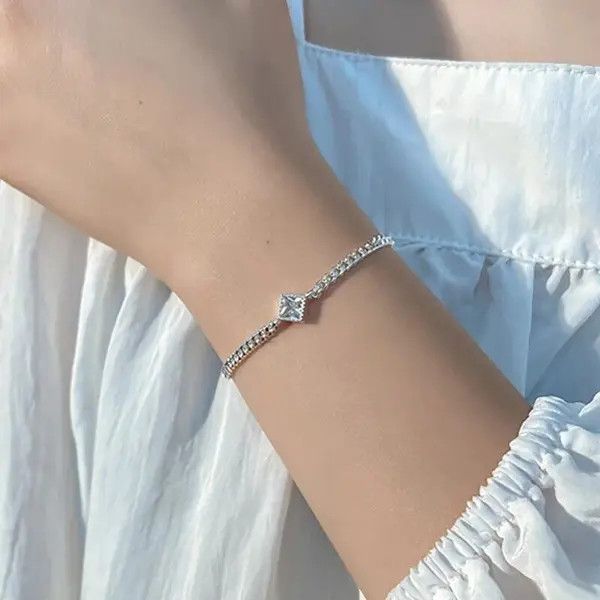 Jewelry Silver Color Square Zircon Bracelet Size ONE SIZE - 4 Thumbnail