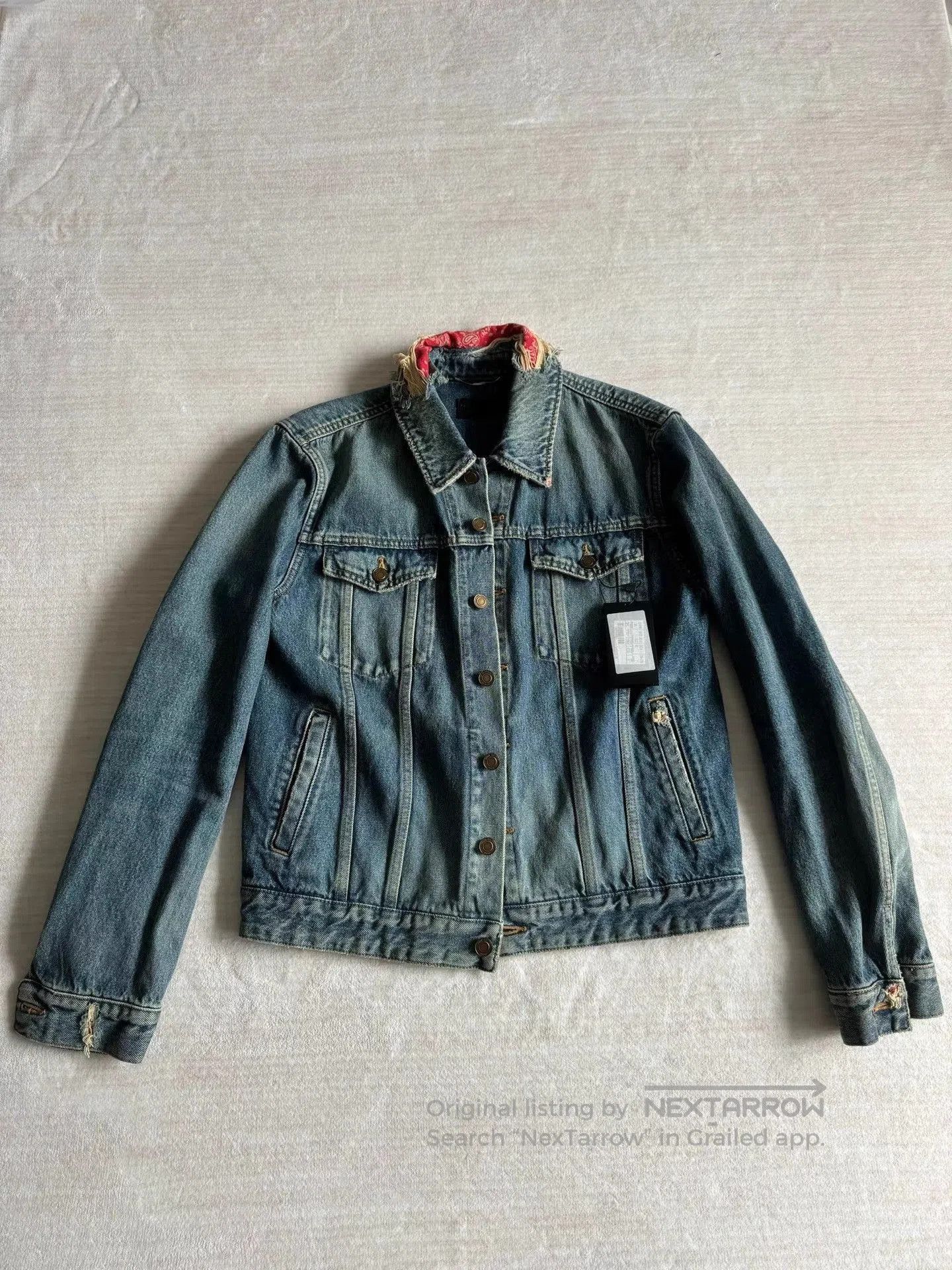 Saint Laurent Paris Blue Denim Jacket with Distressed Collar and Cuffs. Size US M / EU 48-50 / 2 - 1 Thumbnail