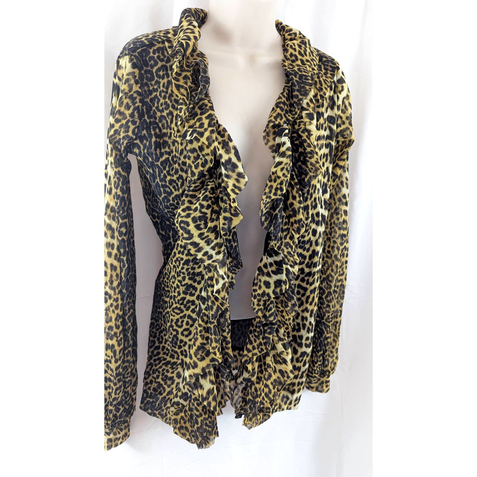 Jean Paul Gaultier Vtg 90's JP Gaultier Soleil FUZZI Leopard Mesh Ruffled Top L Size L / US 10 / IT 46 - 2 Thumbnail