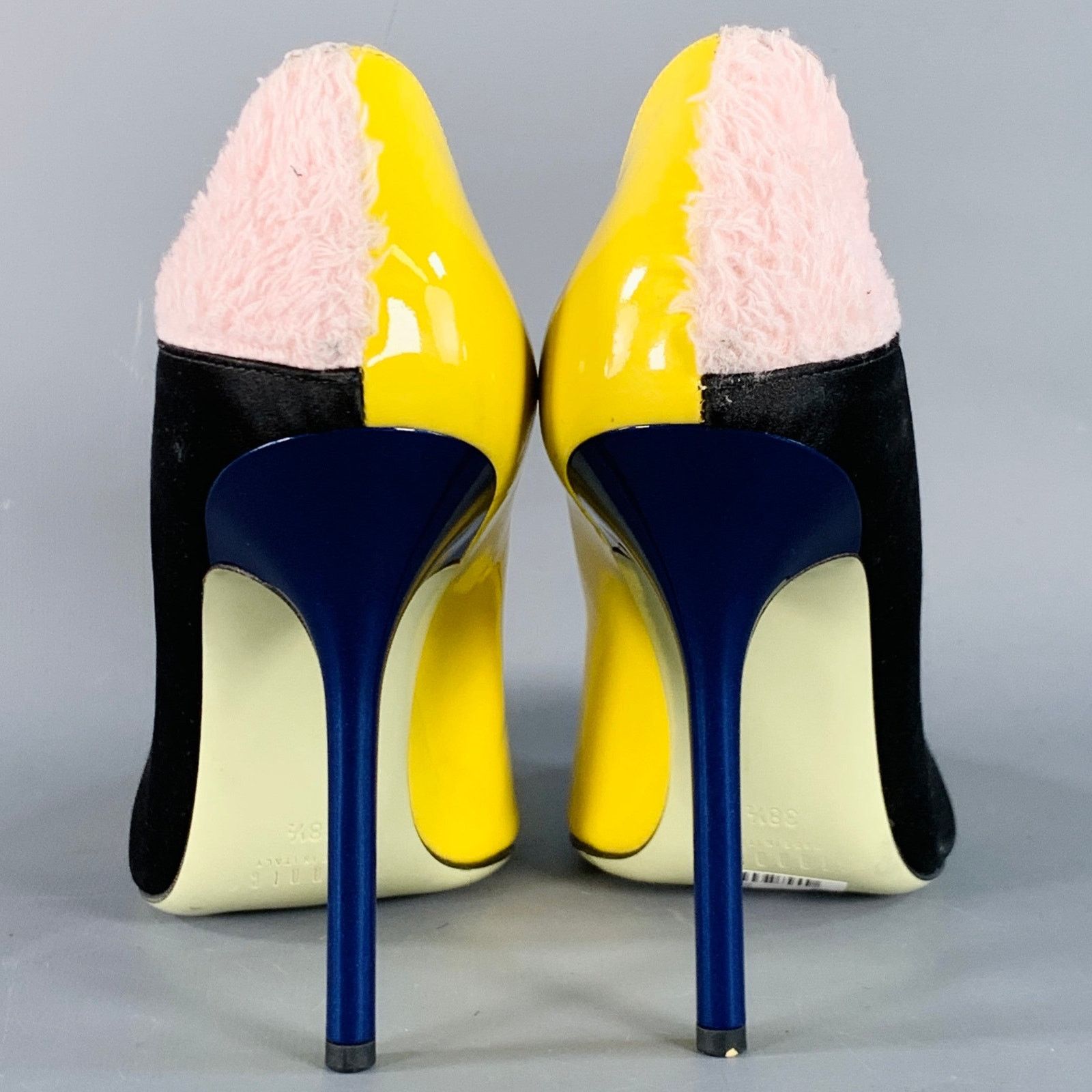 Other Yellow Black Pink Color Block Mixed Fabrics Stiletto Pumps Size US 8.5 / IT 38.5 - 3 Thumbnail