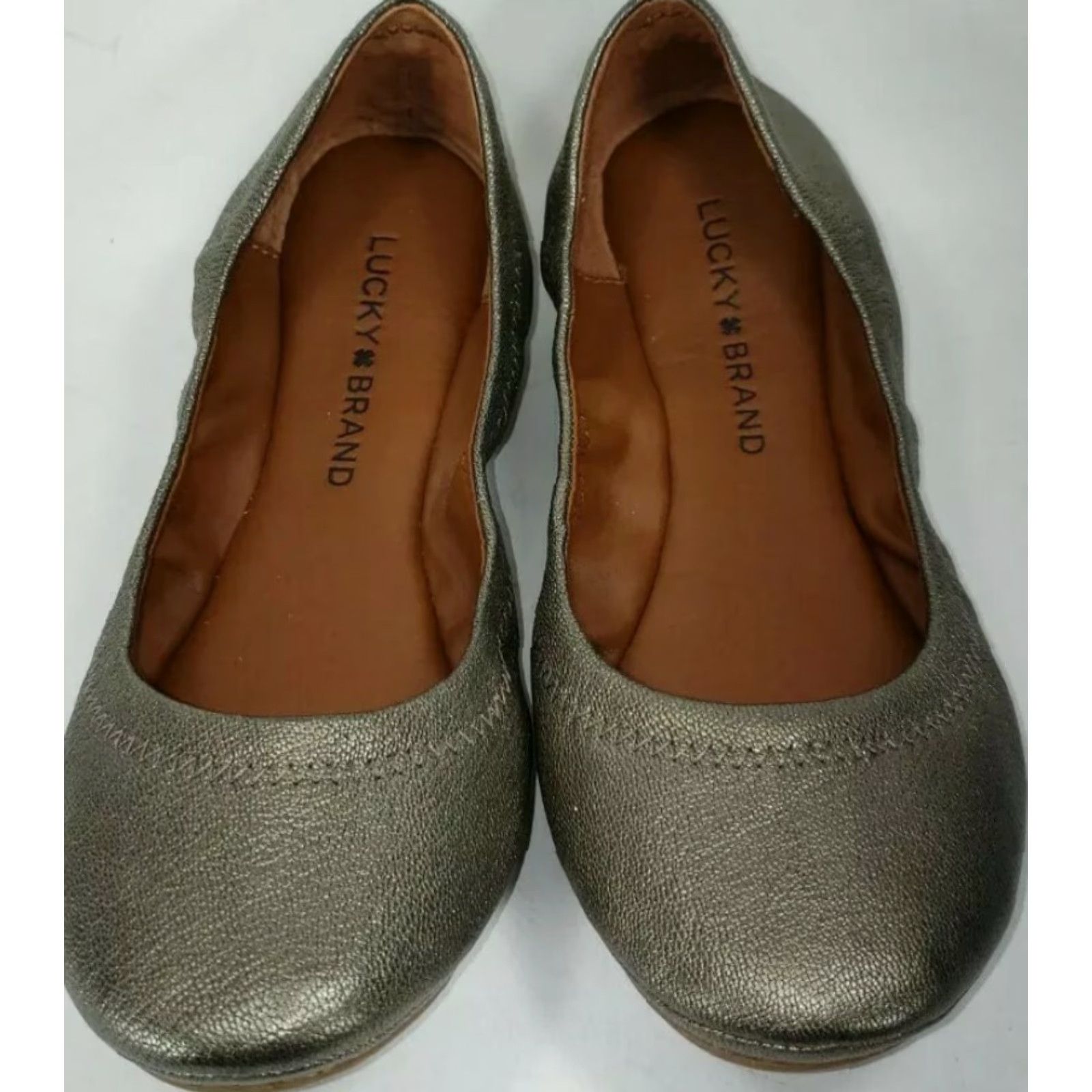 Lucky Brand Lucky Brand Ballet Flats Women US 6 M Pewter Metallic Leather Flat Slip-On Comfortable Cushioned Lined Padded Solid Pattern Barn 6M Size US 6 / IT 36 - 3 Thumbnail