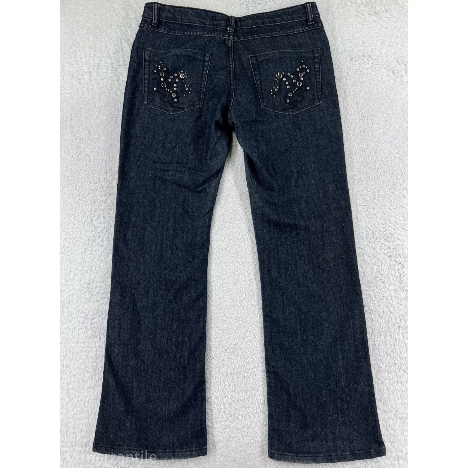 TCB Jeans BB Jeans Black Denim Bootcut Jeans Womens 13 Stretch Cotton Blend Low Rise 32W Inseam 30in 5-Pocket Embellished Logo Button Vintage No Size 34" / US 12 / IT 48 - 2 Thumbnail