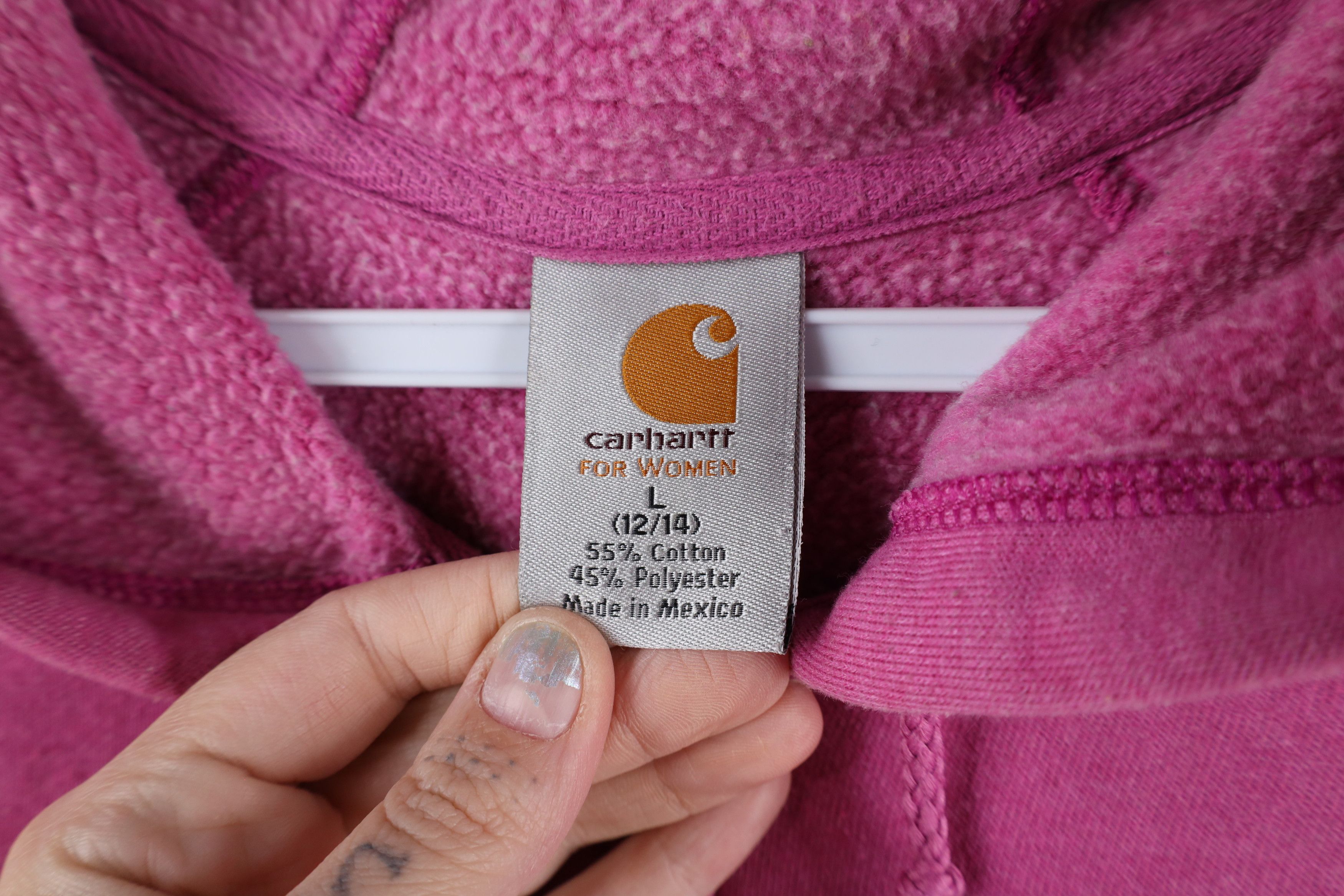 Carhartt × Vintage Vintage Carhartt Spell Out Full Zip Hoodie Sweatshirt Pink Size L / US 10 / IT 46 - 9 Thumbnail