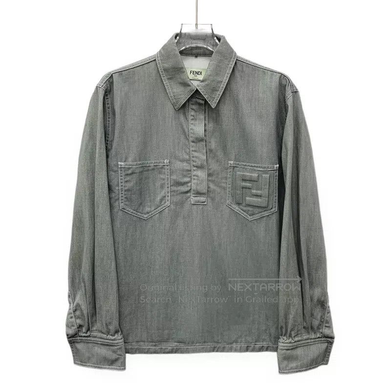 Fendi Fendi 2022 Grey Green Logo Relief Cotton Collar Long Sleev Size XS / US 0-2 / IT 36-38 - 1 Thumbnail