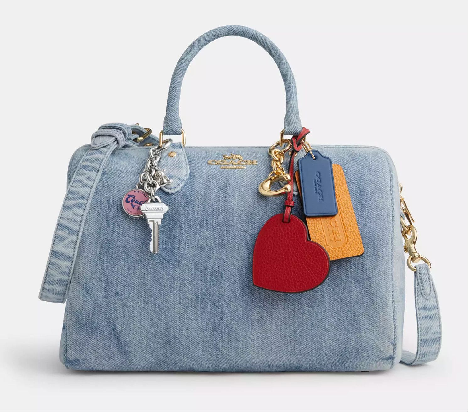 Coach Rowan Large Satchel Bag In Loved Denim With Charms CDY75 Size ONE SIZE - 13 Thumbnail