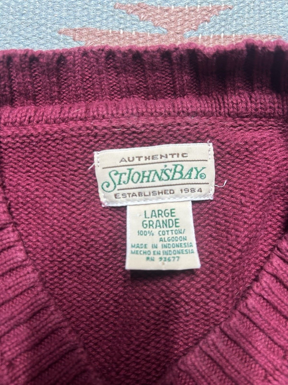 Vintage Vtg St John’s bay v neck sweater cotton knit heavy maroon L Size L / US 10 / IT 46 - 4 Thumbnail