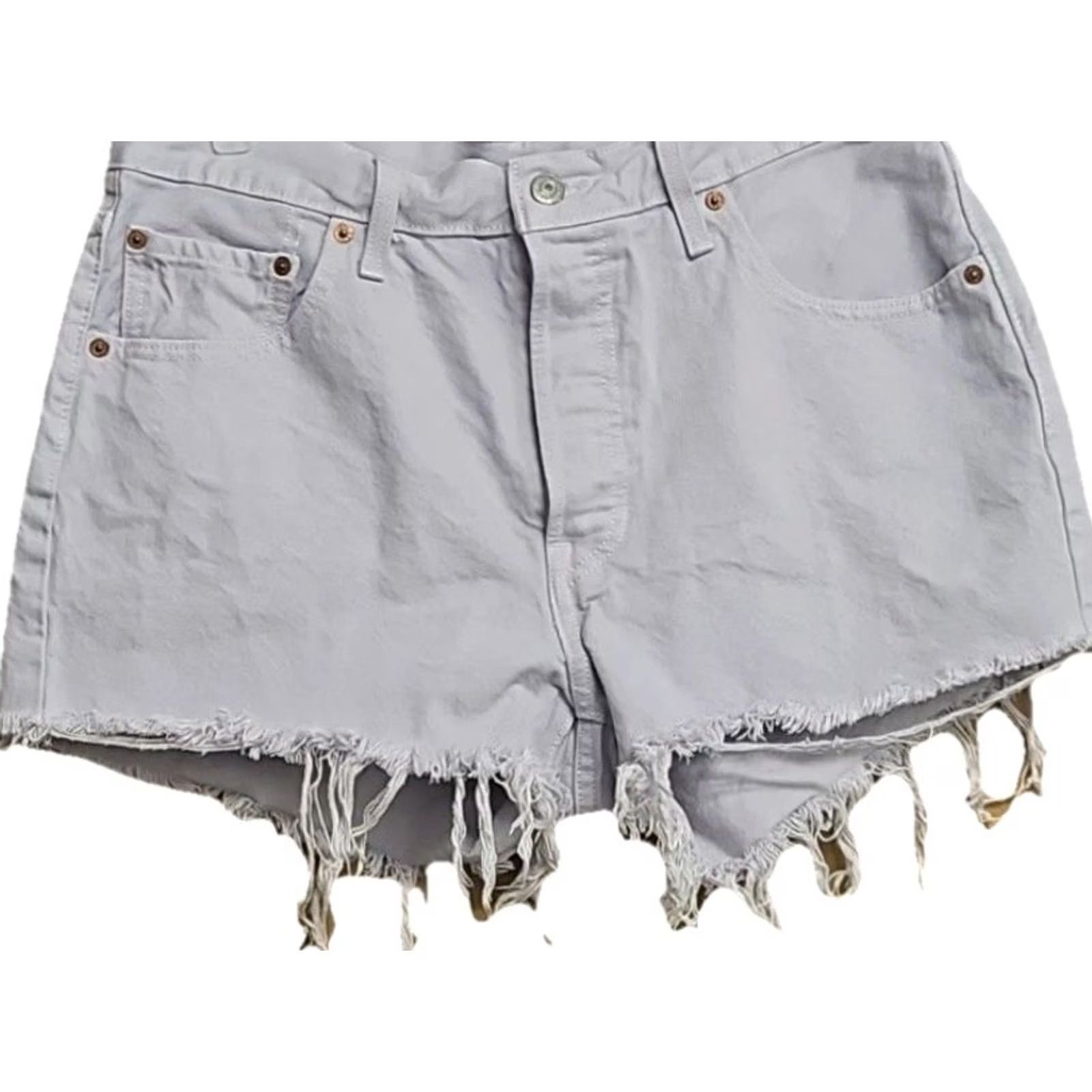 Denime Levi’s 501 Denim Cutoff Shorts Women’s 32 Lilac Raw Hem Distressed Button Fly Size 24" / US 00 / IT 34 - 2 Thumbnail