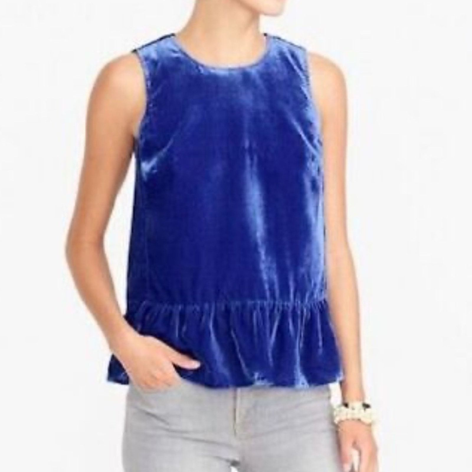 J.Crew NWT J.Crew Royal Blue Velour Peplum Blouse Size XS / US 0-2 / IT 36-38 - 1 Thumbnail