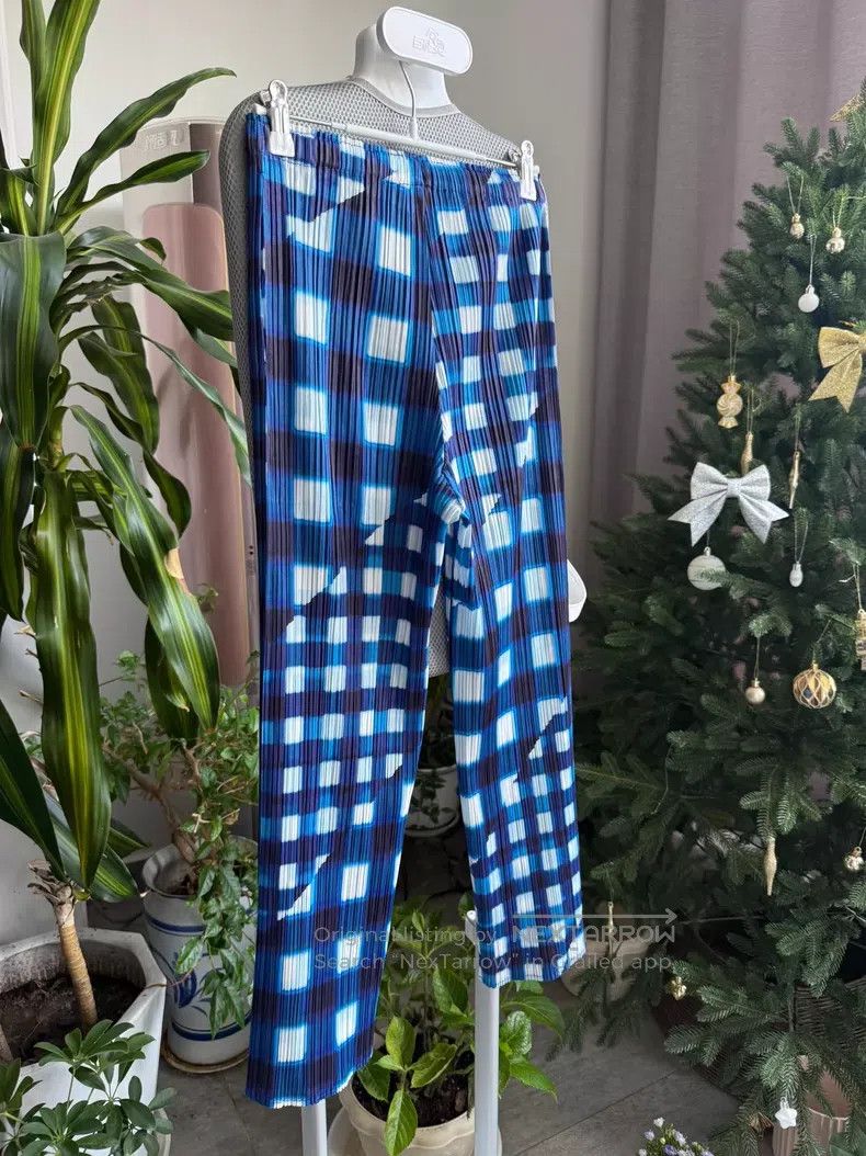 Issey Miyake Issey Miyake Blue Plaid Watermelon Ruched Trousers Size 25" / US 0 / IT 36 - 5 Thumbnail