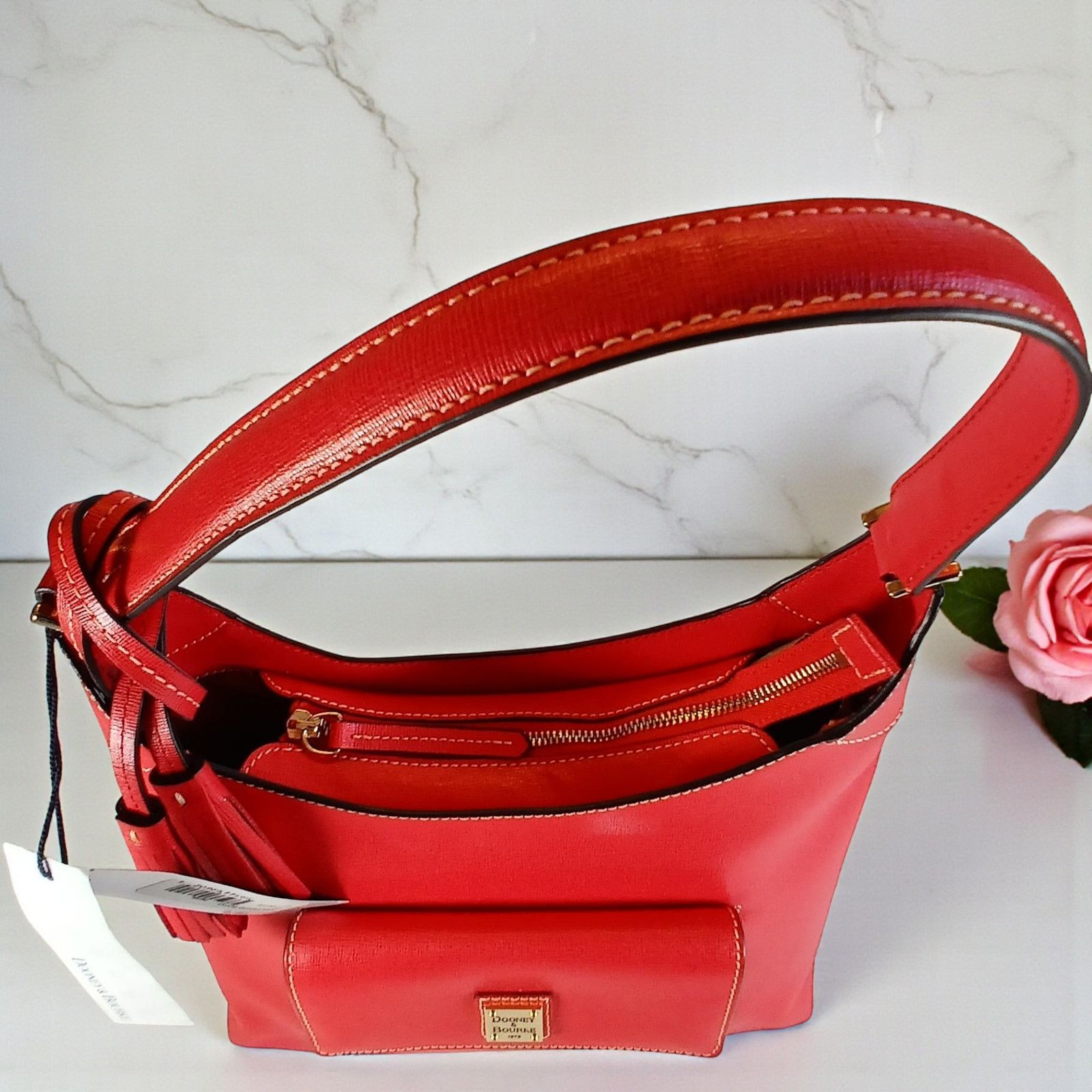 Dooney & Bourke Dooney & Bourke Red Saffiano Leather Hobo Bag w Dust Bag NWT Size ONE SIZE - 3 Thumbnail