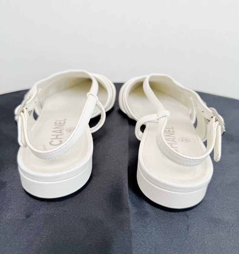 Chanel Chanel White and Black Slingback Flats -2505 Size US 7 / IT 37 - 7 Thumbnail