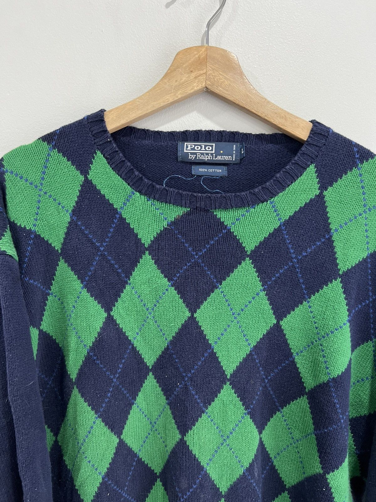 Ralph Lauren × Vintage Vintage Ralph Lauren Argyle Knit Sweater Green L Size US L / EU 52-54 / 3 - 4 Thumbnail