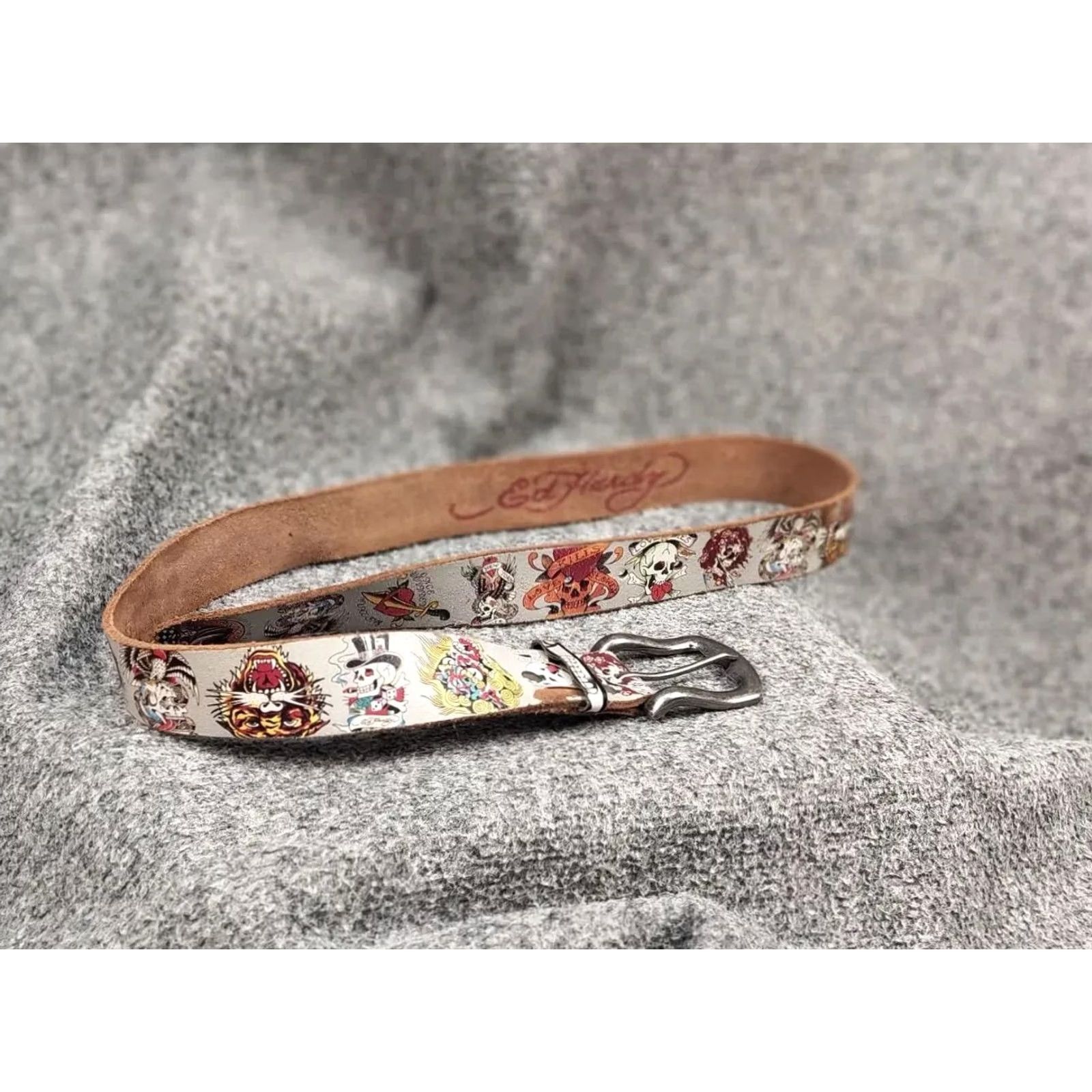 Ed Hardy VINTAGE Ed Hardy Belt Men Leather Brown One Size 90s Y2K Studded Logo Buckle Leather Size ONE SIZE - 7 Thumbnail