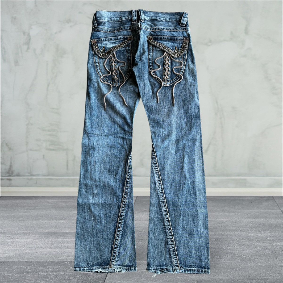 Japanese Brand XX Semantic Design Snake Skin Laces Riot Punk Flared Denim Size US 34 / EU 50 - 1 Thumbnail