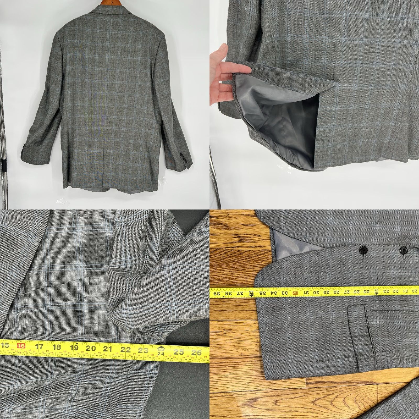 Ralph Lauren Lauren Ralph Lauren Blazer Jacket Mens Size 46L Silk Wool Gray Plaid Sport Coat Size 46R - 8 Thumbnail