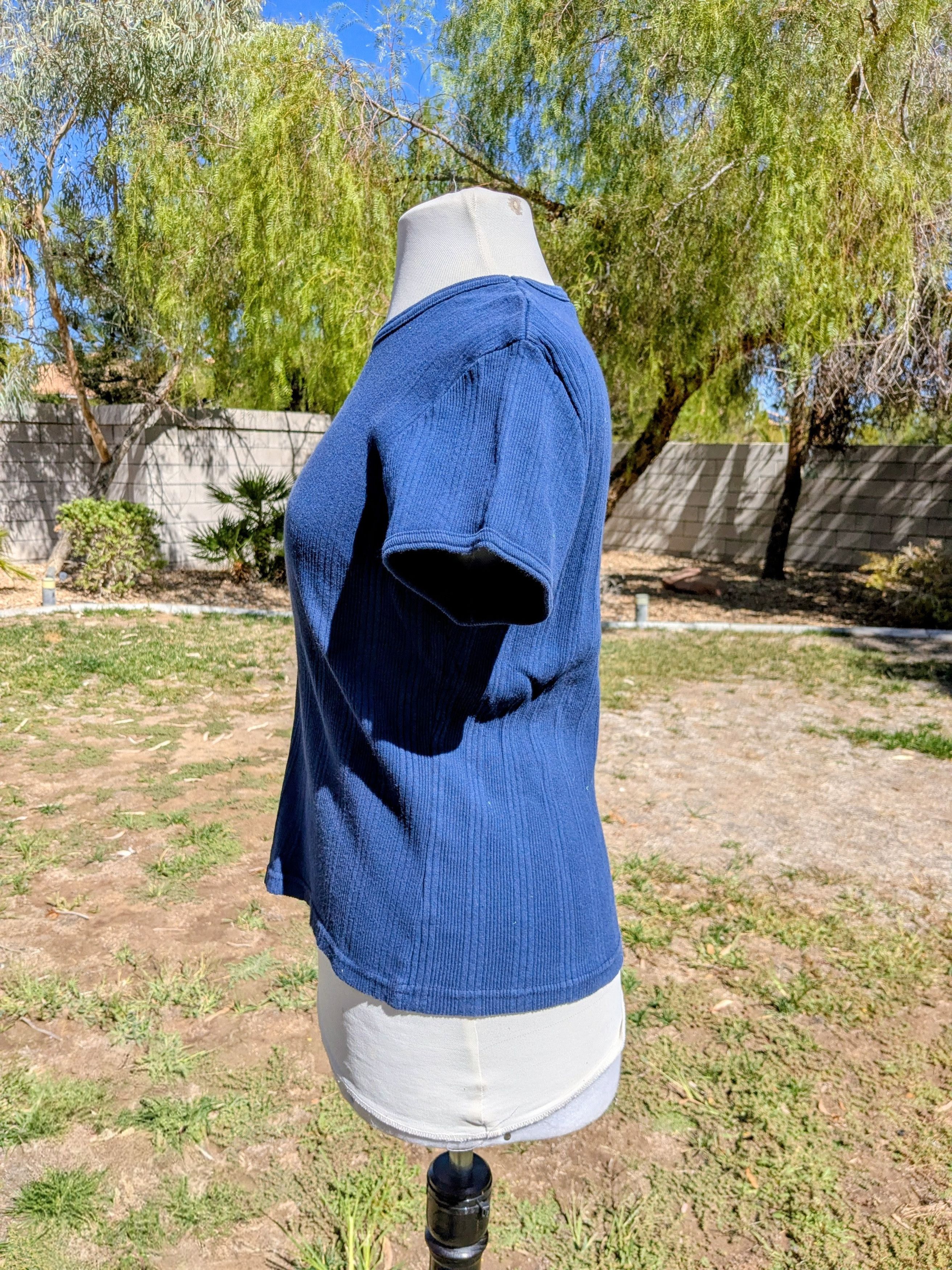 Other Vintage Xhilaration Ribbed Textured S/S Cotton Petite Shirt Size L / US 10 / IT 46 - 3 Thumbnail