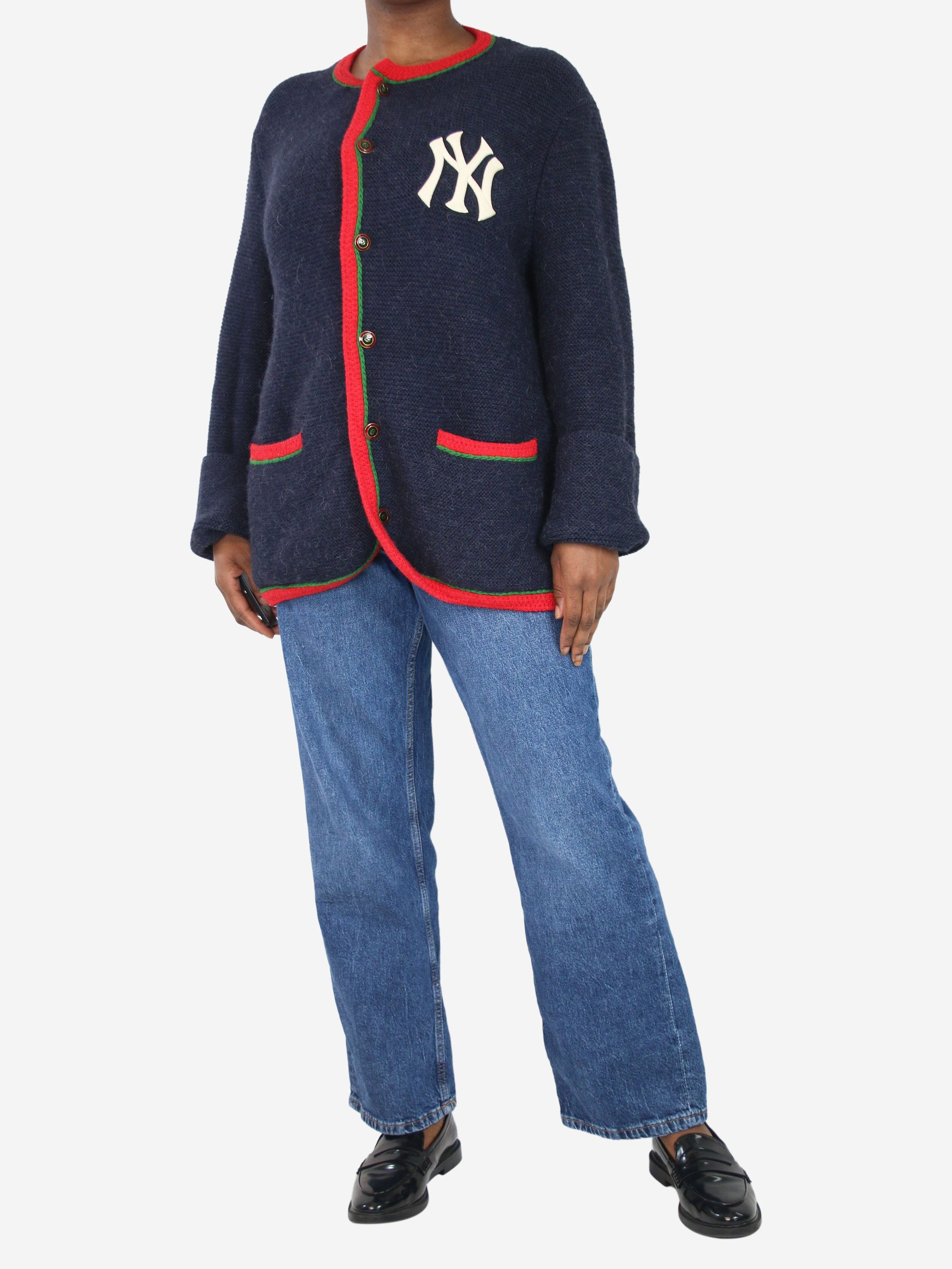 image of Gucci Navy Blue Yankees Wool-Blend Cardigan - Size Xl, Women's