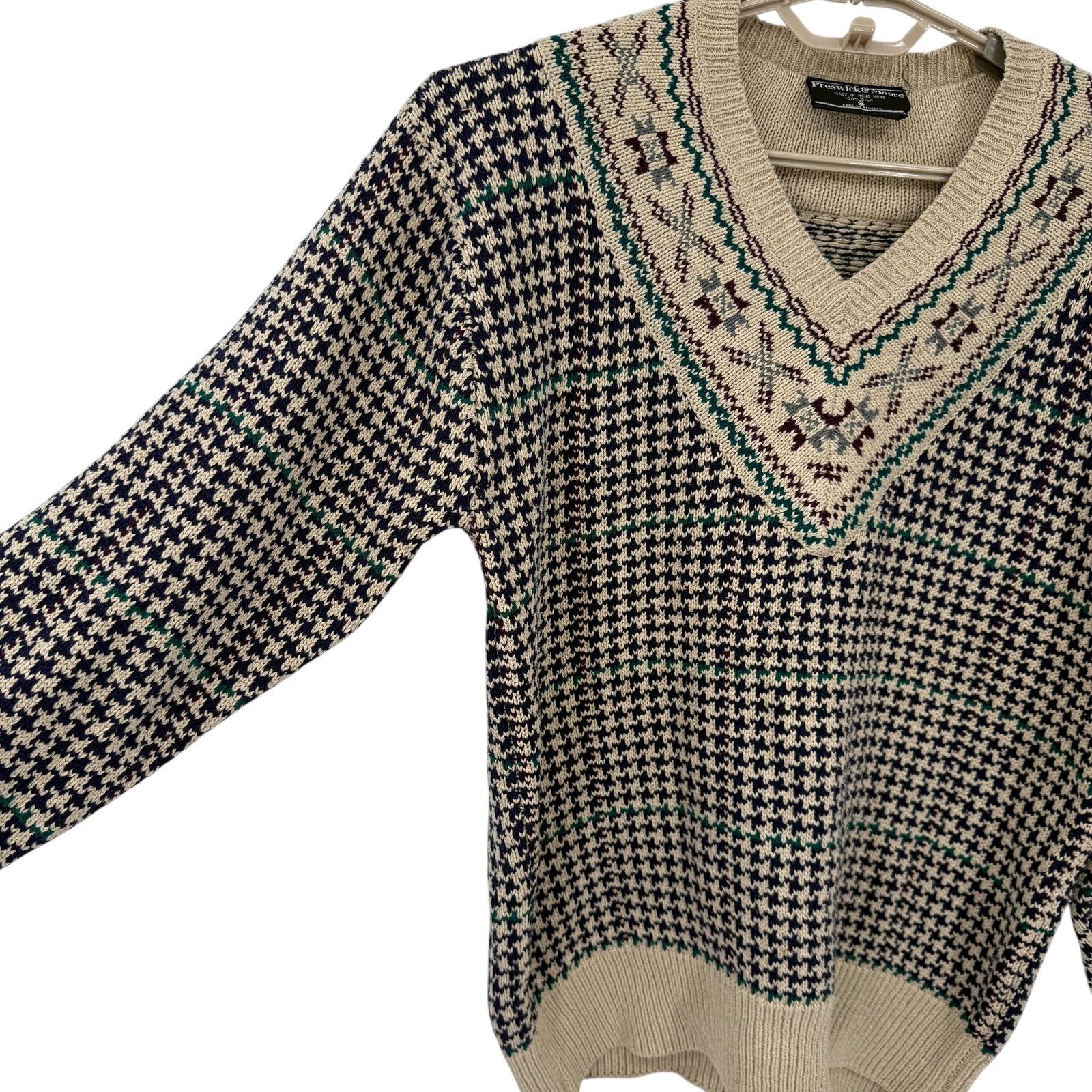 John Moore Preswick & Moore Vintage 100% Silk Houndstooth Sweater Small Size US S / EU 44-46 / 1 - 3 Thumbnail