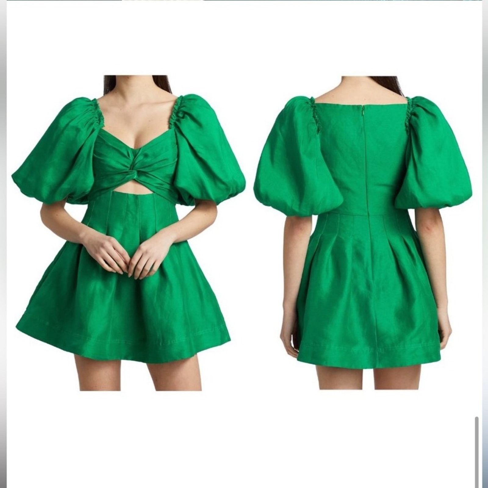 Aje AJE Dusk Knot Puff Sleeve Mini Dress Emerald Green US 2 AU 6 | Grailed
